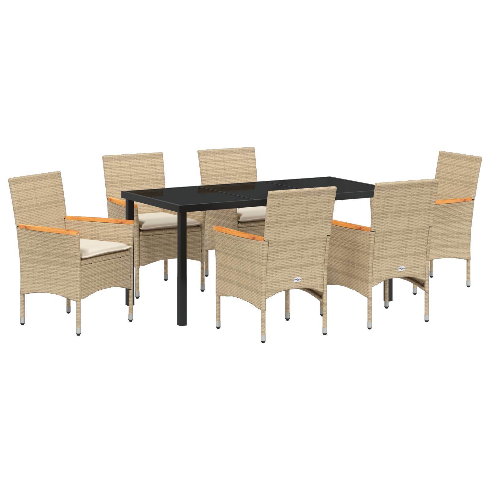 vidaXL 7-teiliges Garten Essset mit Kissen Beige Poly-Rattan