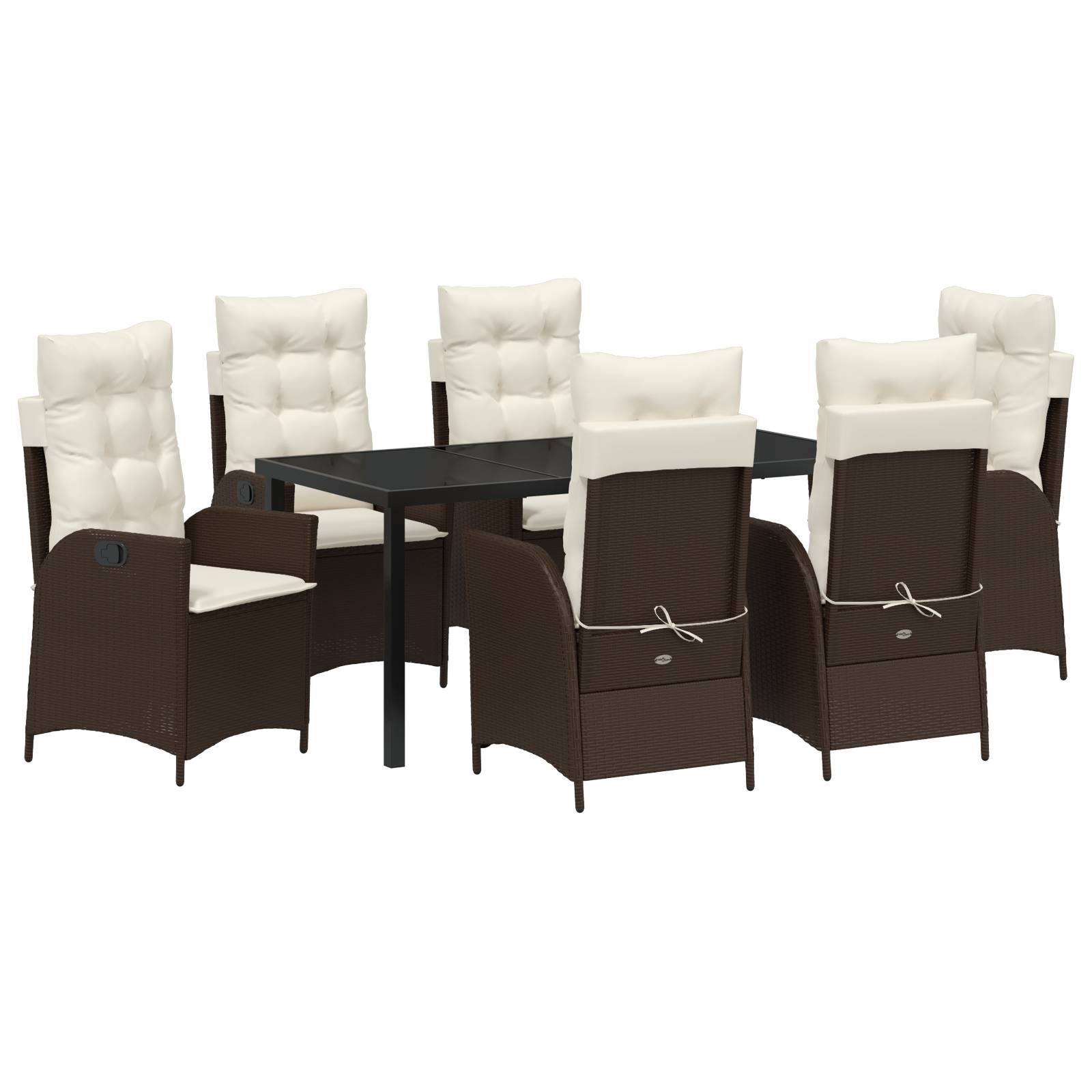 vidaXL 7-tlg. Garten-Essgruppe mit Kissen Braun Poly Rattan