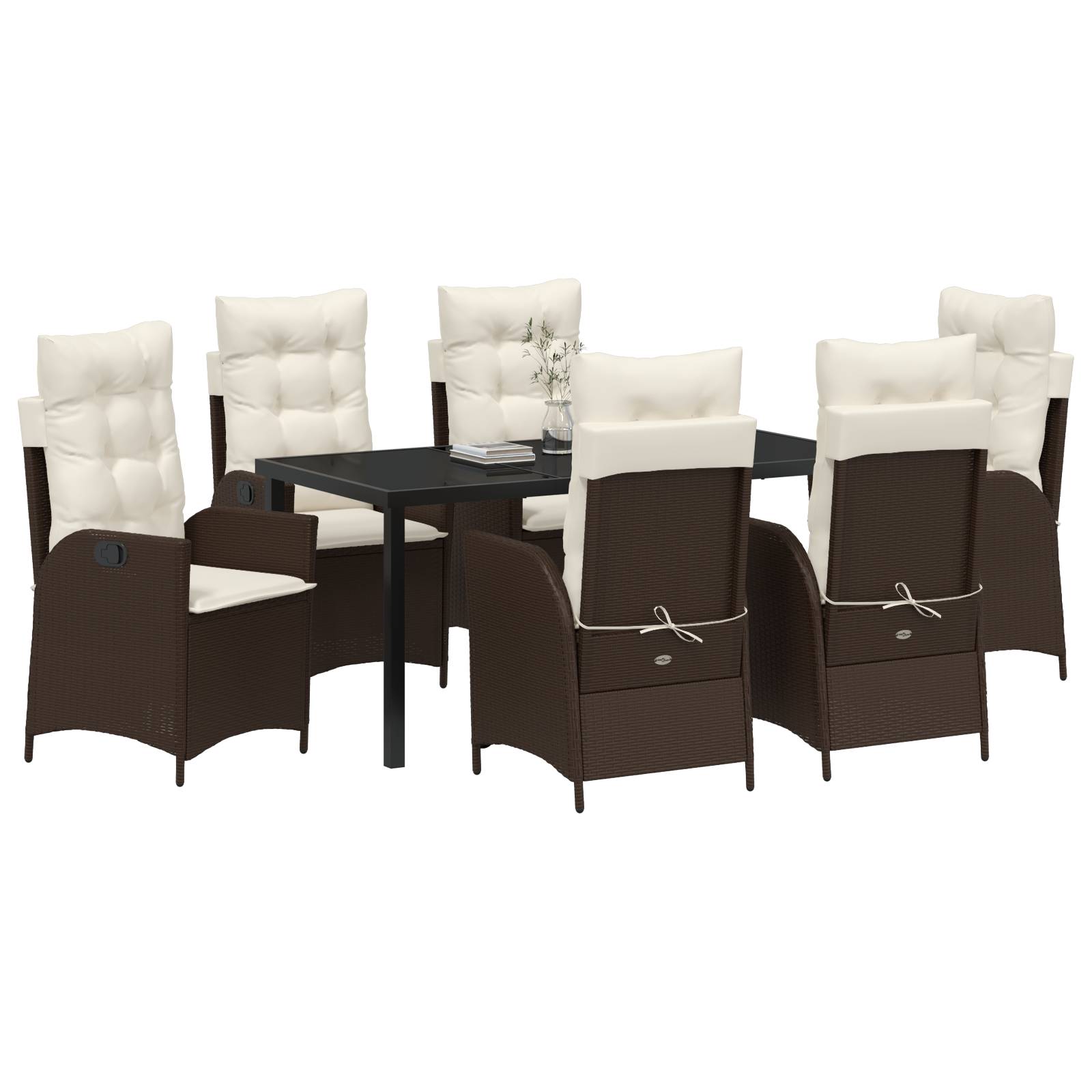 vidaXL 7-tlg. Garten-Essgruppe mit Kissen Braun Poly Rattan