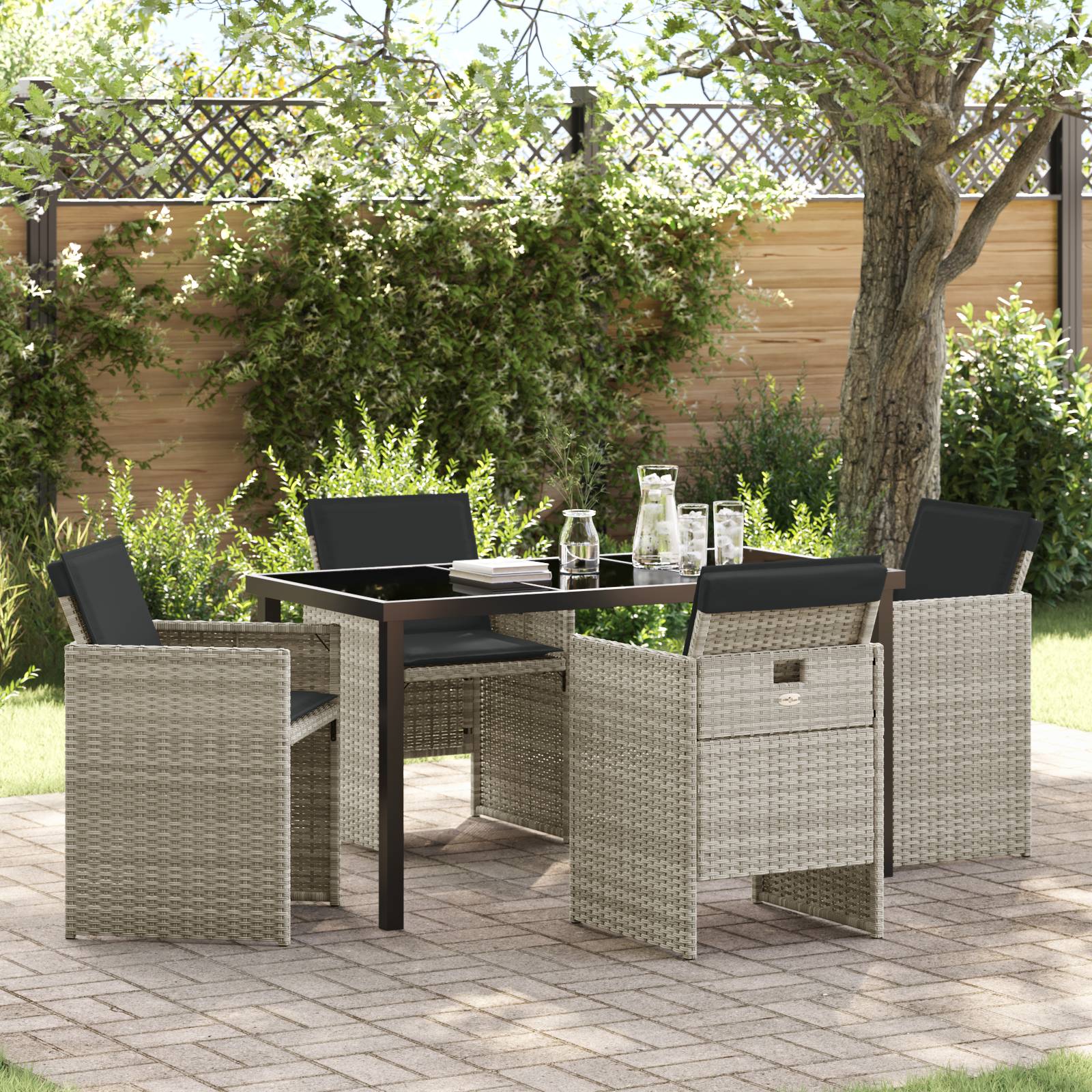 vidaXL 5-teilige Garten-Essgruppe mit Kissen Hellgrau Poly Rattan