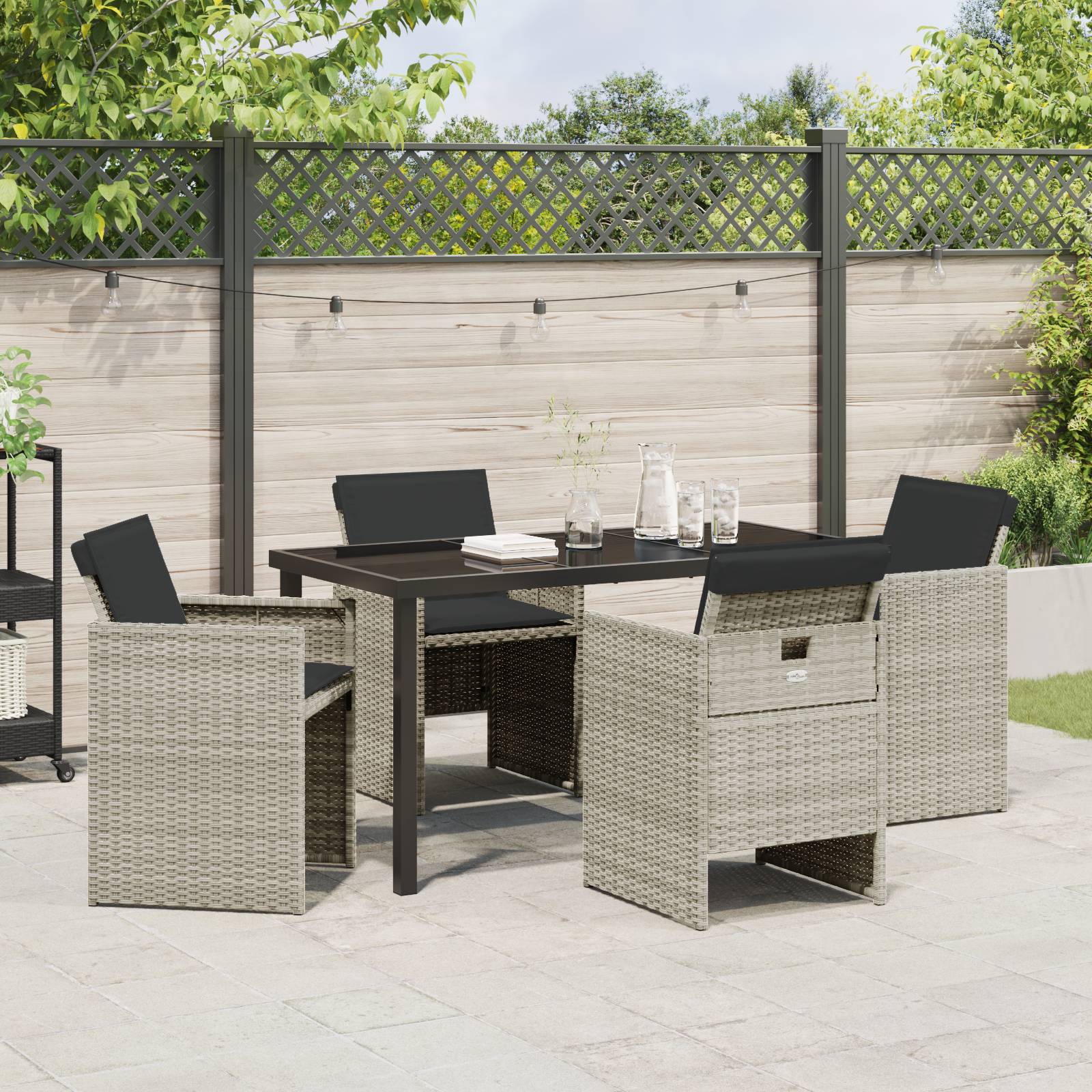 vidaXL 5-teilige Garten-Essgruppe mit Kissen Hellgrau Poly Rattan