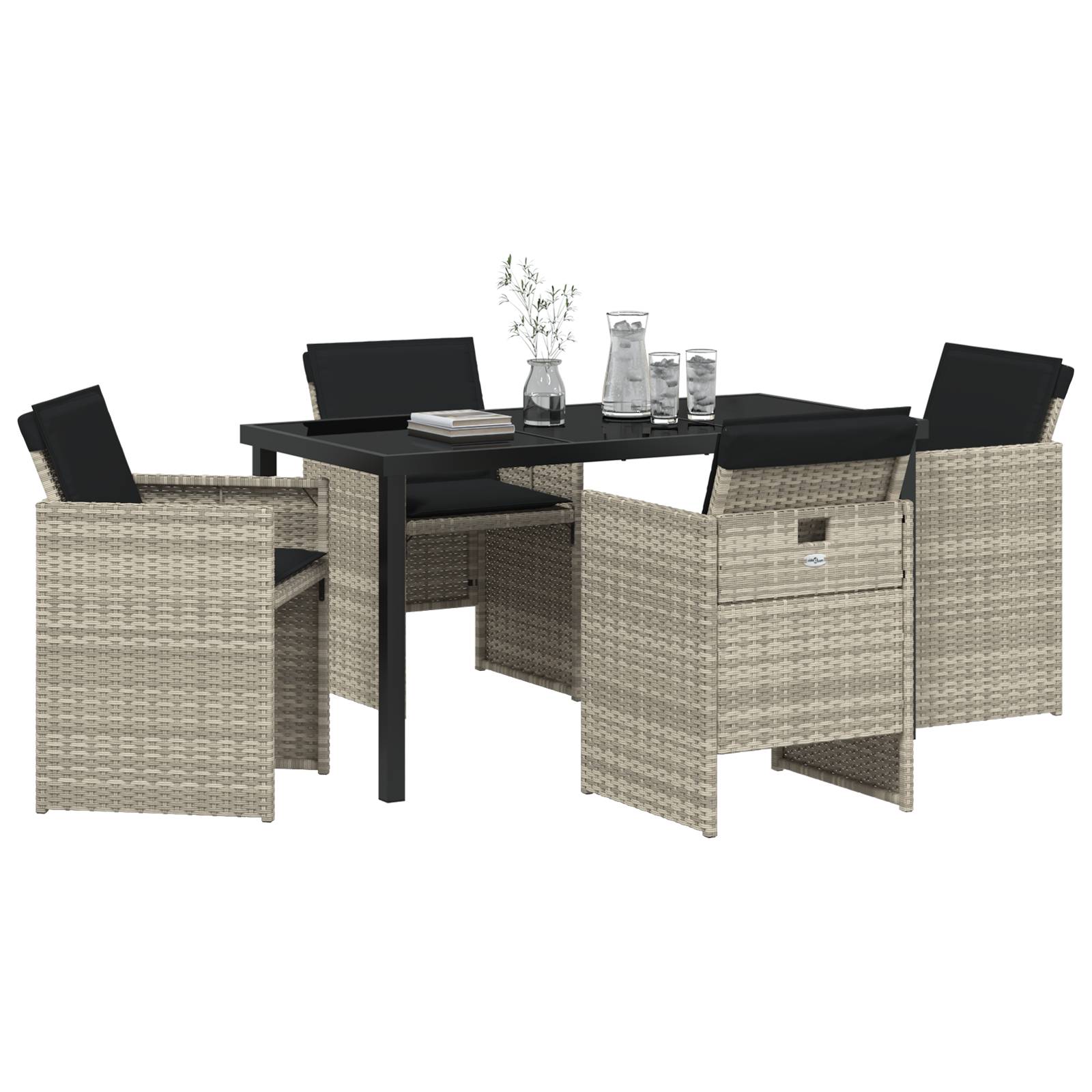 vidaXL 5-teilige Garten-Essgruppe mit Kissen Hellgrau Poly Rattan
