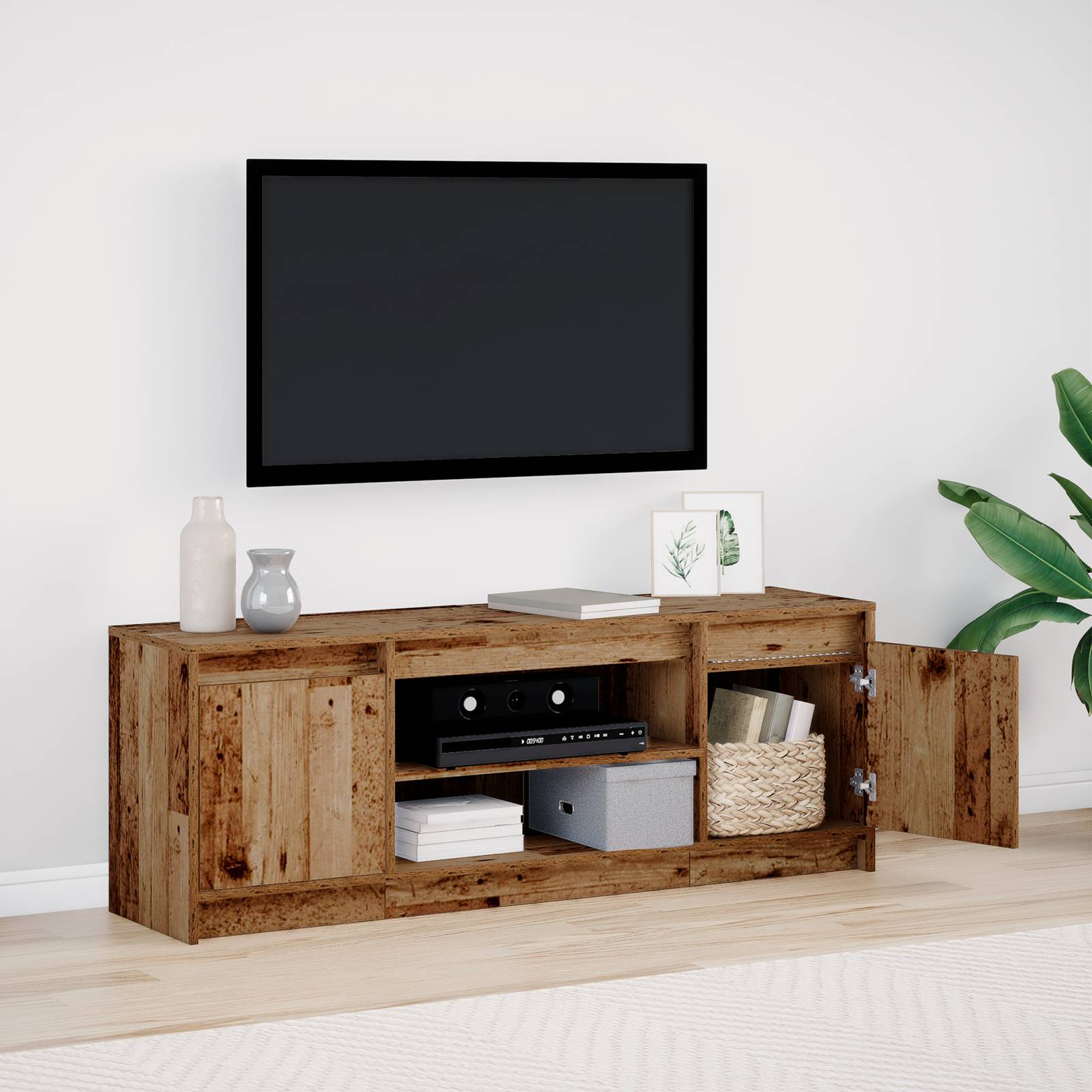 vidaXL TV Schrank mit LED Altholz 139,5x34x50 cm Spanplatte
