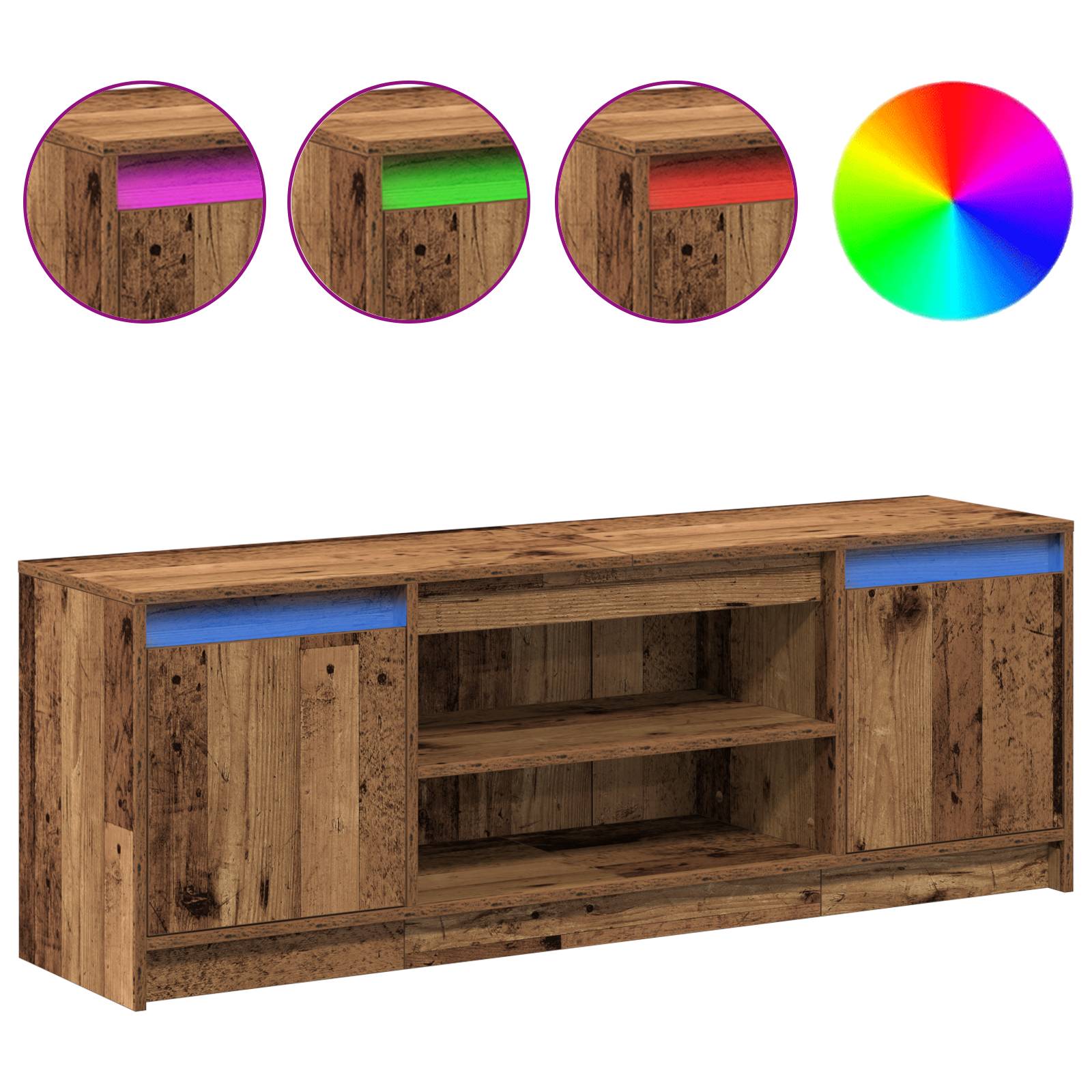 vidaXL TV Schrank mit LED Altholz 139,5x34x50 cm Spanplatte
