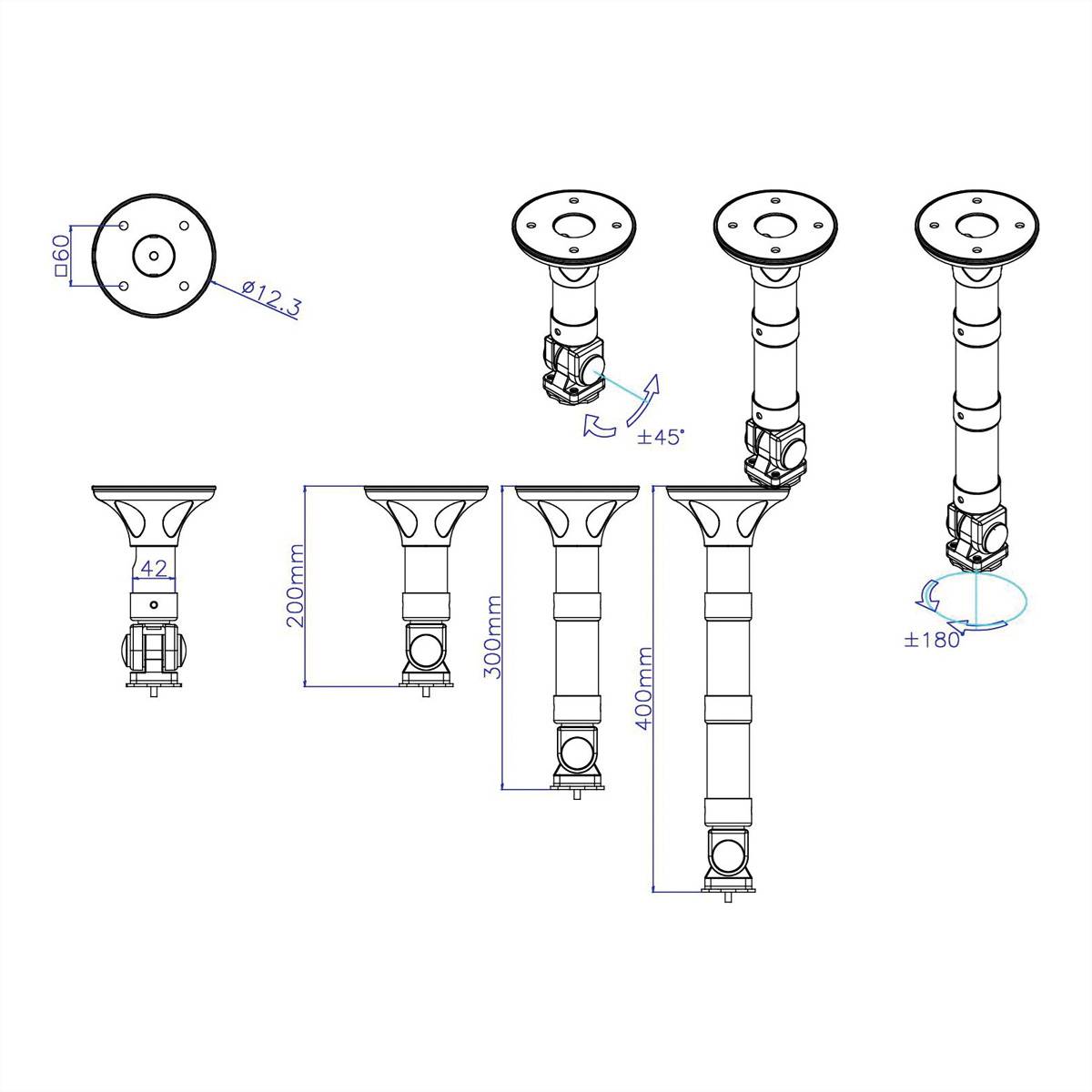 ROLINE Projektor-Deckenhalterung, verstellbar, bis 3 kg