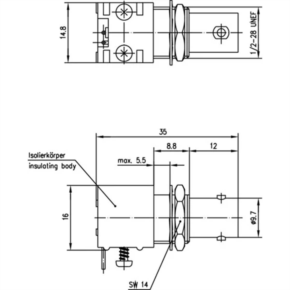 TELEGÄRTNER BNC-Einbaubuchse 50 Ohm, print abgewinkelt