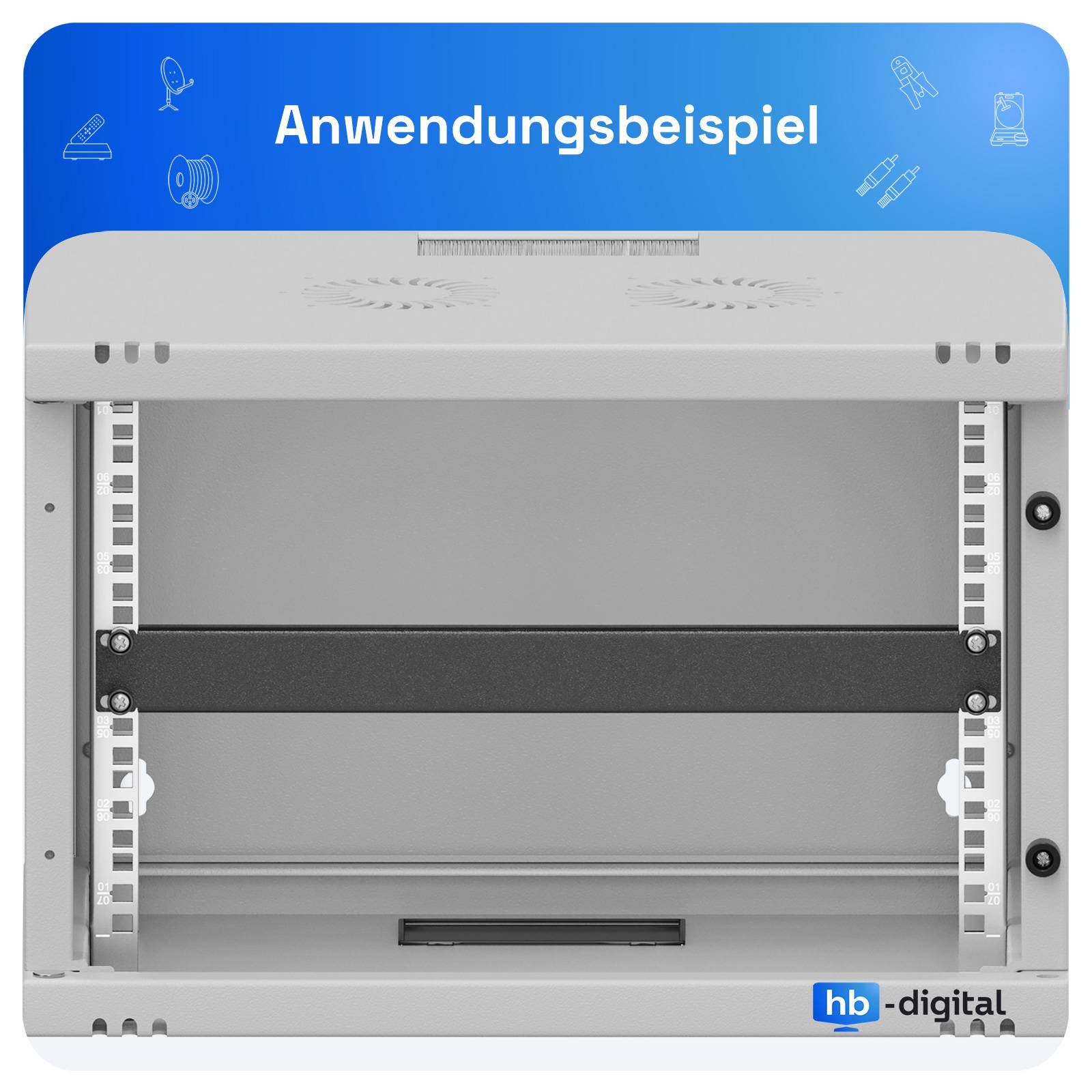 hb-digital 19 Zoll Rackblende 1HE für Serverschrank Stahl schwarz