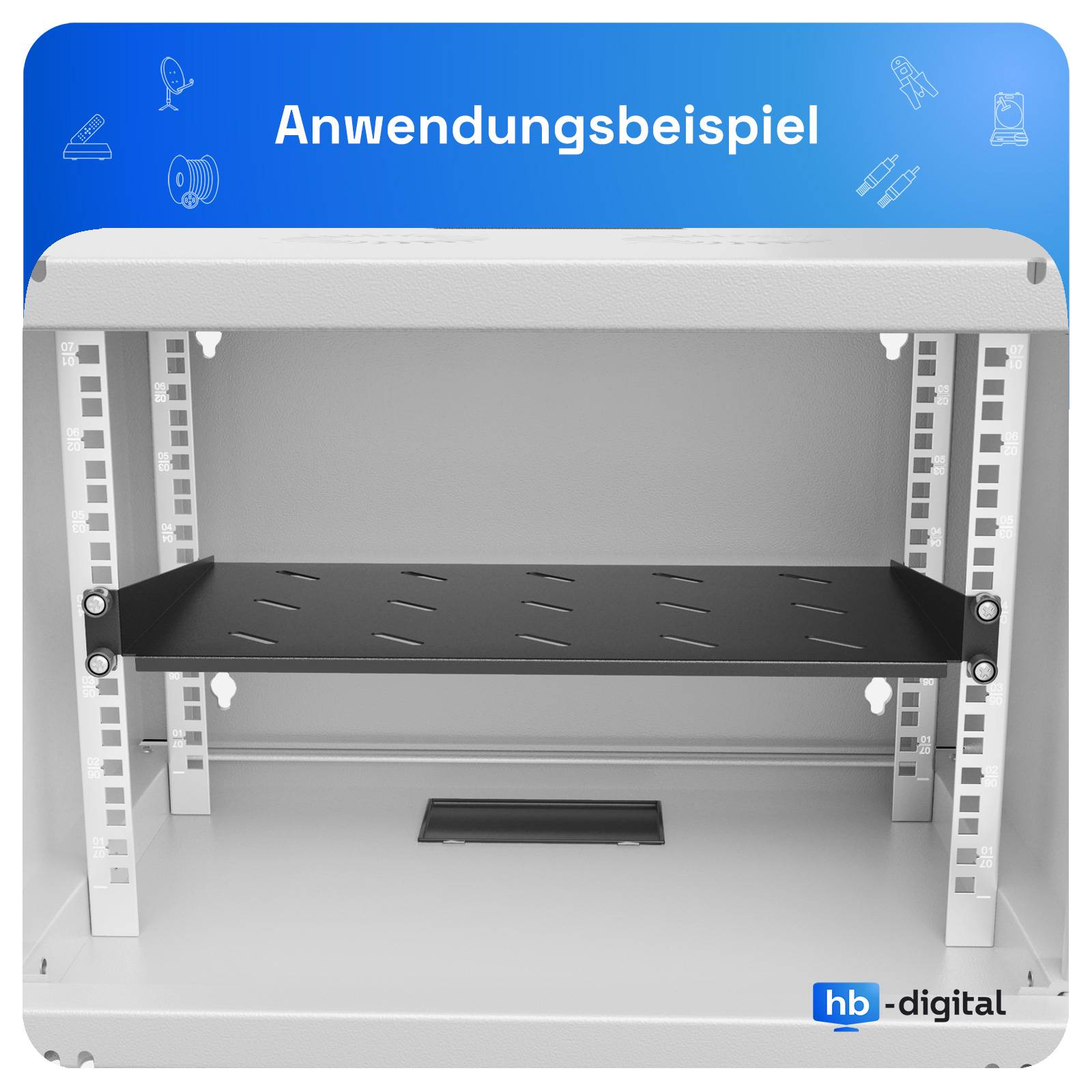 hb-digital Fachboden 1HE für 19 Zoll Netzwerkschrank 270mm schwarz