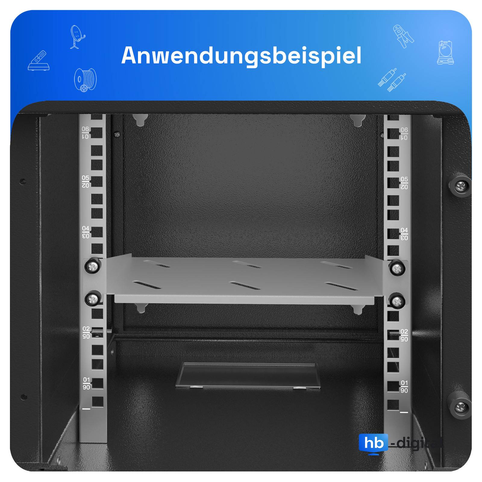 hb-digital 10 Zoll Fachboden 1HE für Netzwerkschrank 150mm hellgrau