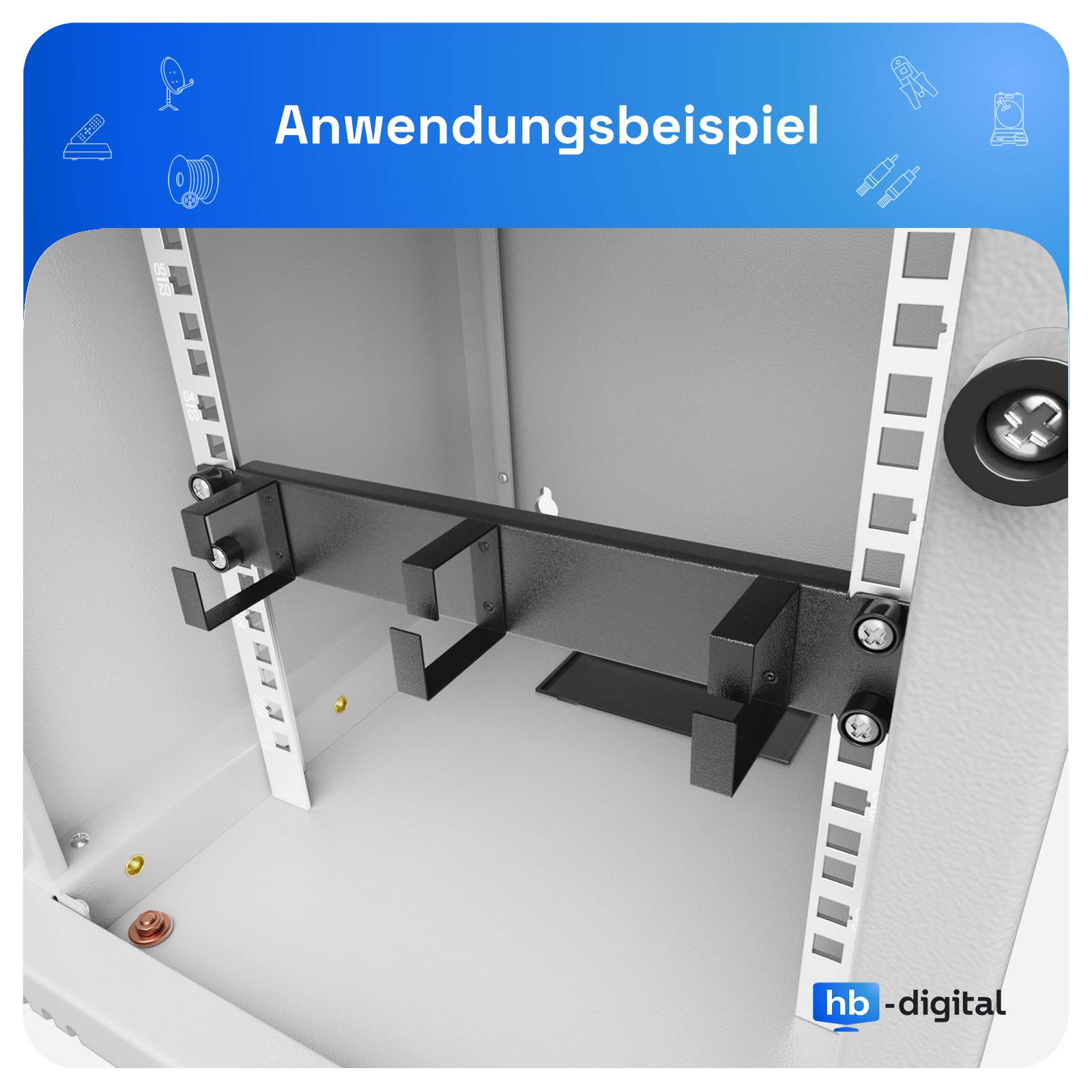hb-digital 10 Zoll Kabelführungspanel 1HE mit 3x Bügel schwarz