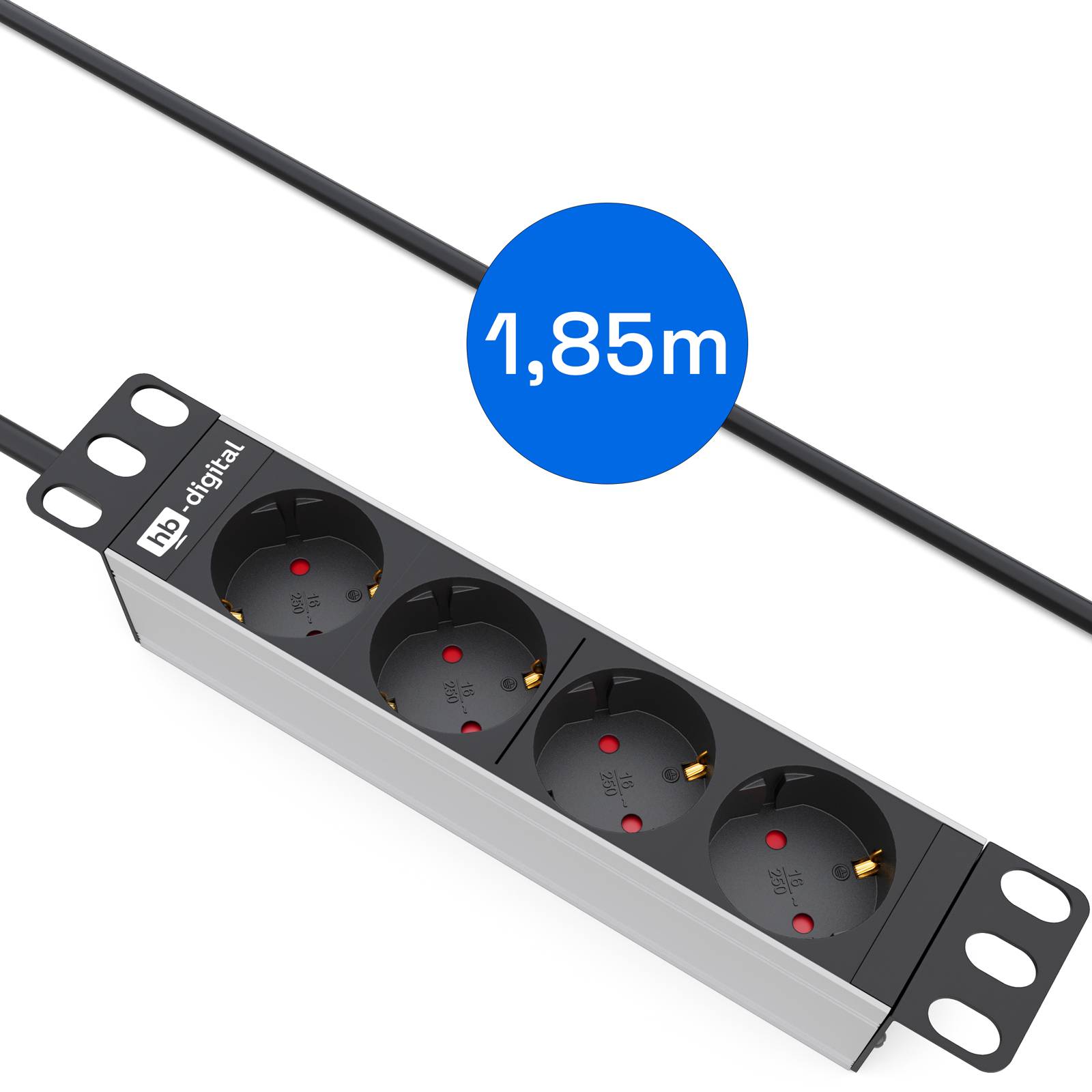 hb-digital 10 Zoll Steckdosenleiste 4-fach für Serverschrank 1HE