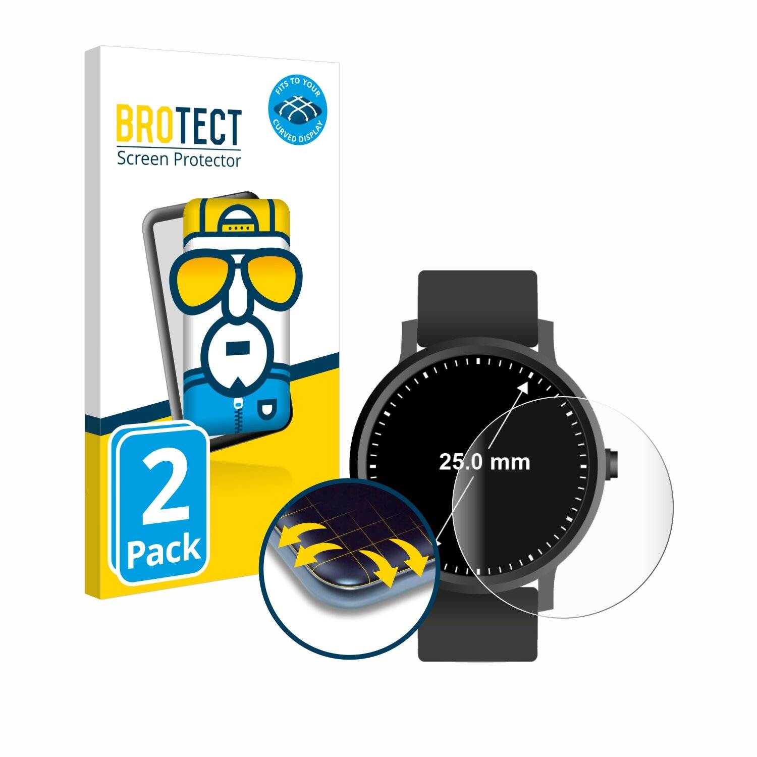 2x BROTECT Flex Full-Screen Folie für Armbanduhren (Kreisrund, ø: 25
