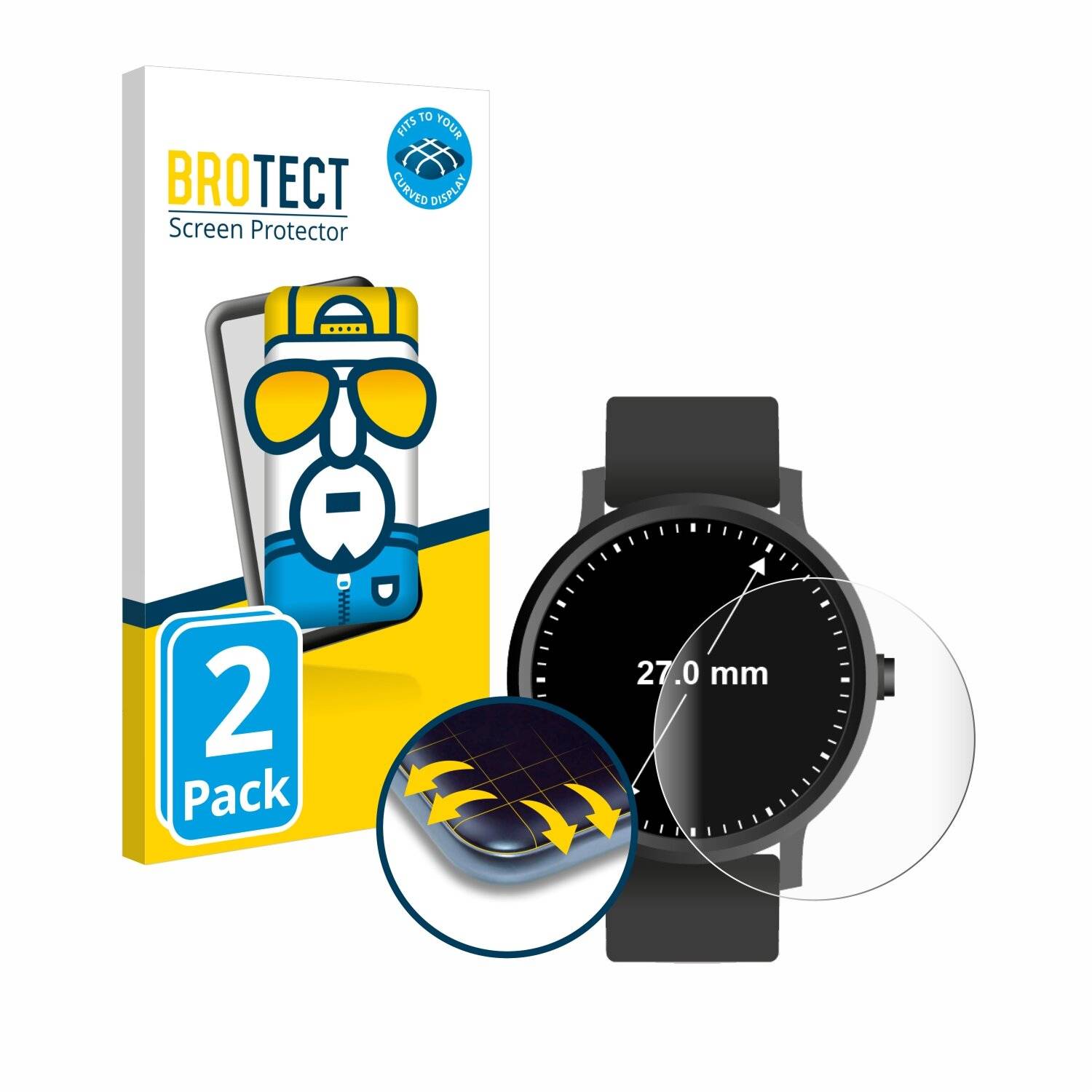 2x BROTECT Flex Full-Screen Folie für Armbanduhren (Kreisrund, ø: 27