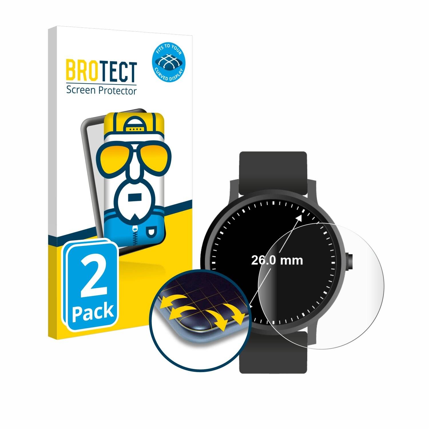 2x BROTECT Flex Full-Screen Folie für Kreisrunde Displays (ø: 26