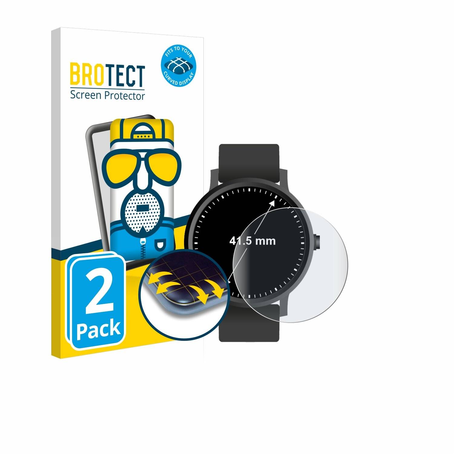 2x BROTECT Flex Matt Full-Screen Folie für Armbanduhren (Kreisrund, ø: 41.5