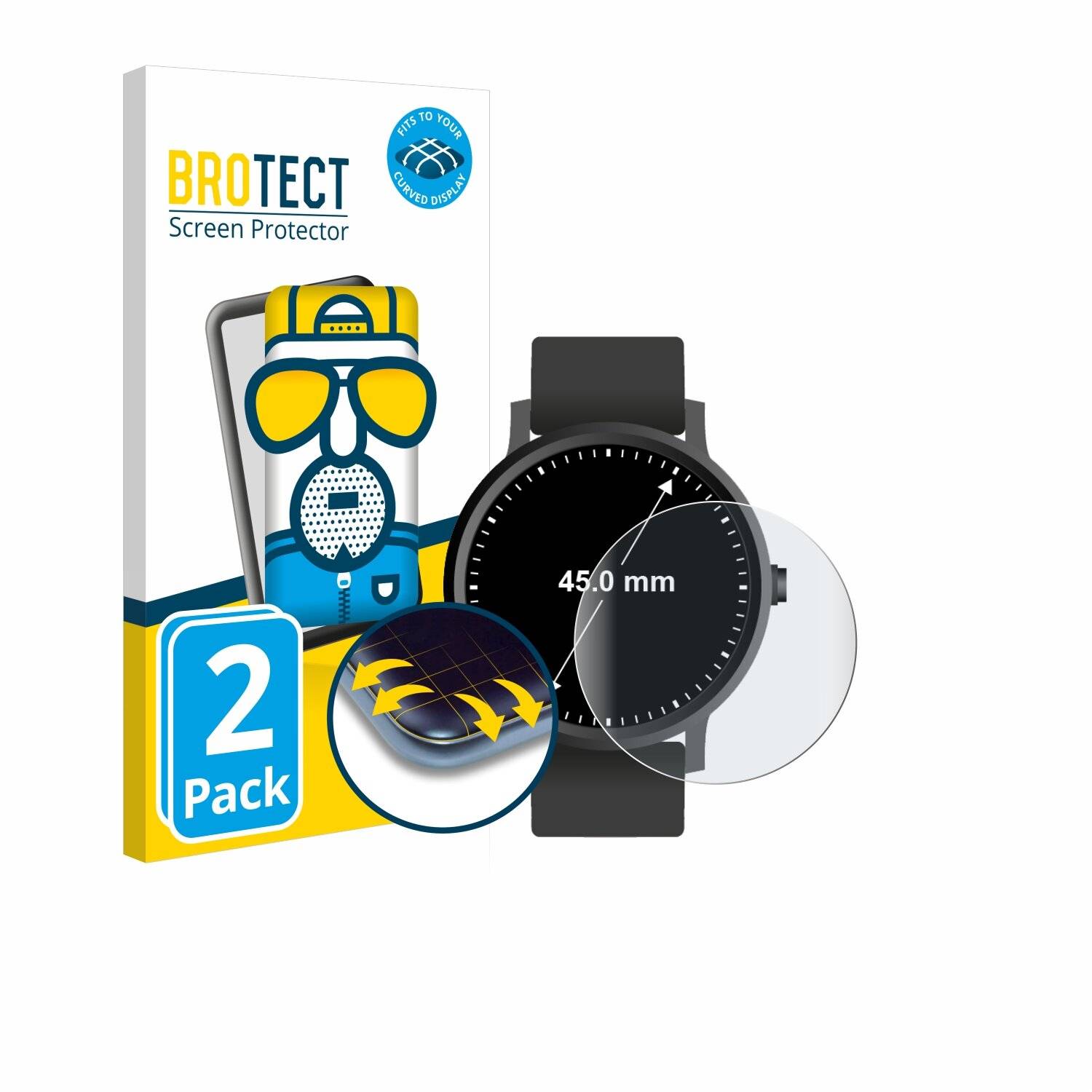 2x BROTECT Flex Matt Full-Screen Folie für Kreisrunde Displays (ø: 45