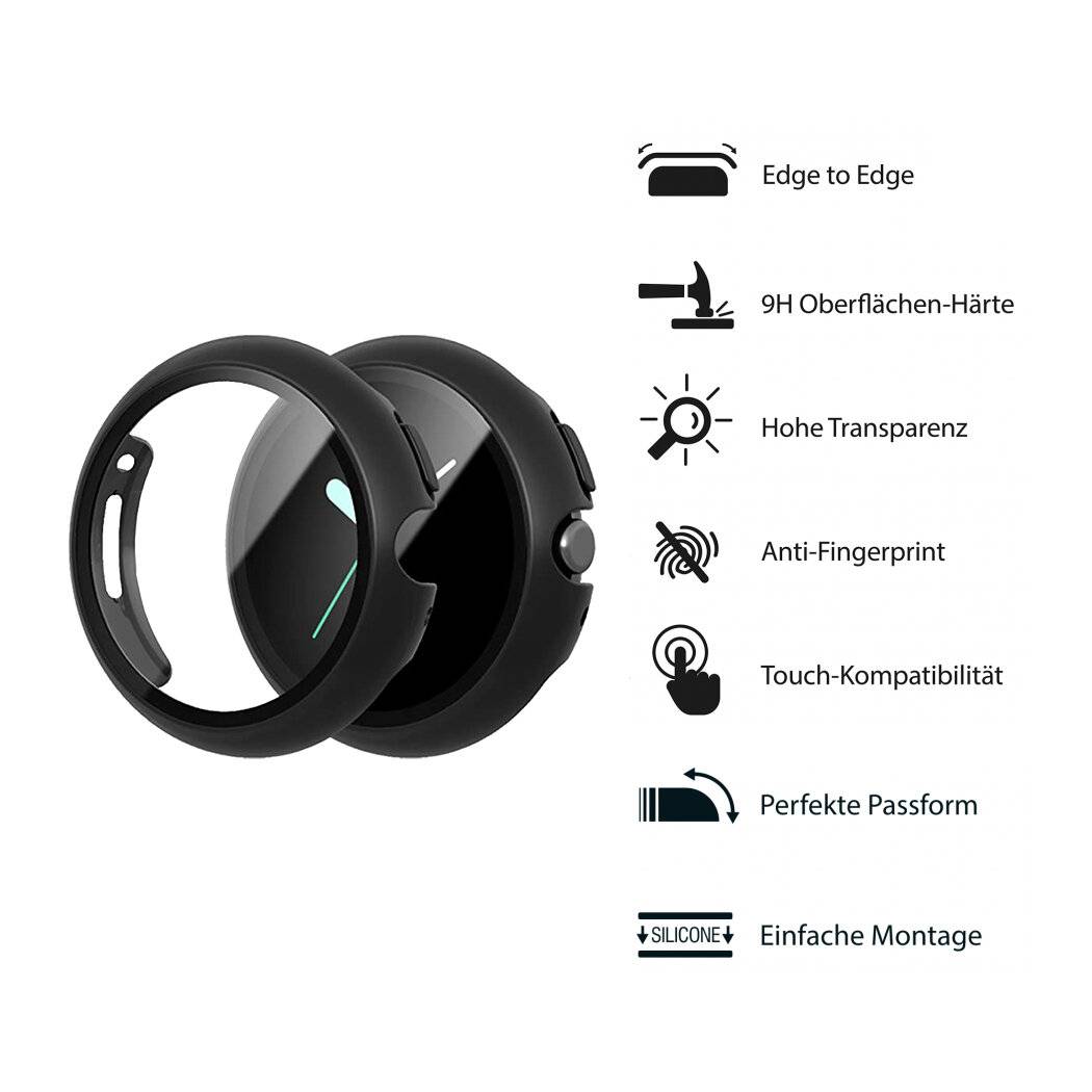 2x Savvies Hülle mit Schutzglas, Full Cover Case für Google Pixel Watch