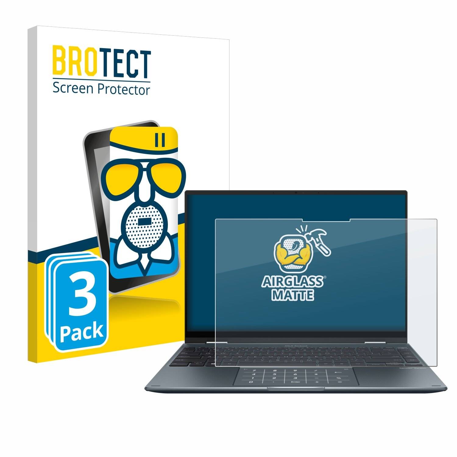 3x BROTECT AirGlass Matt Glas Panzer Folie für ASUS ZenBook 14 Flip