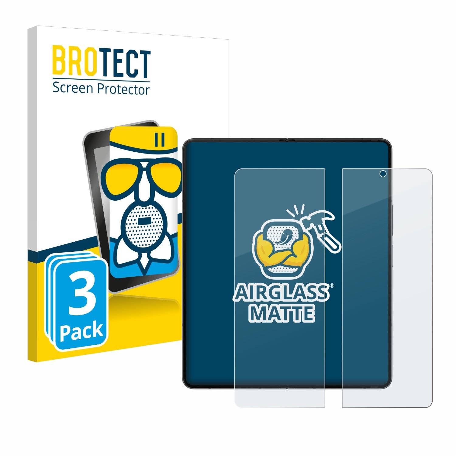 3x BROTECT AirGlass Matt Glas Panzer Folie für Samsung Galaxy Z Fold 5 (Inneres