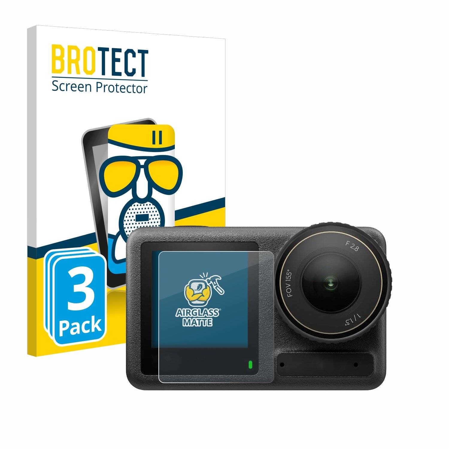 3x BROTECT AirGlass Matt Glas Panzer Folie für DJI Osmo Action 4 (Vorderes