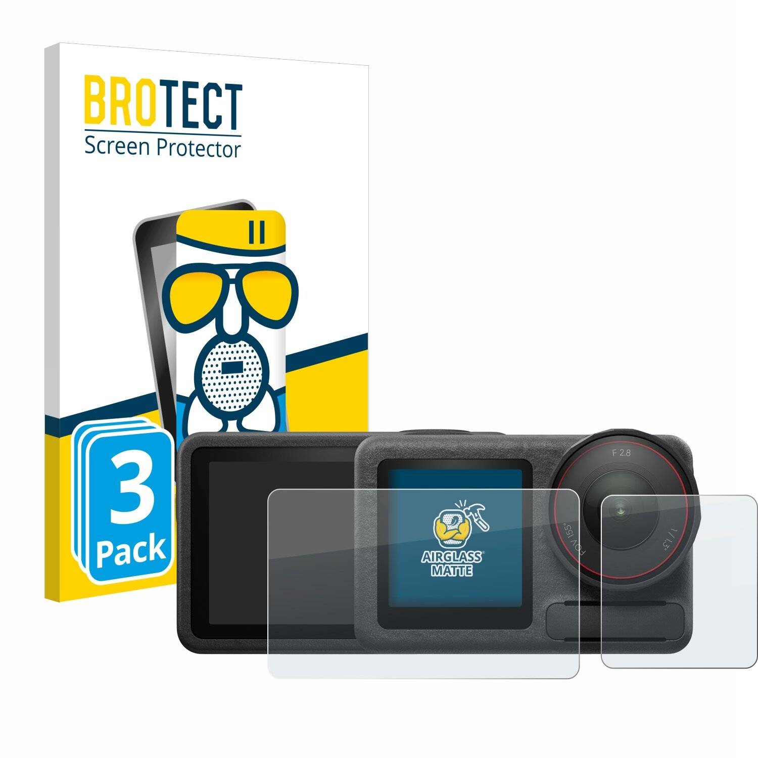 3x BROTECT AirGlass Matt Glas Panzer Folie für DJI Osmo Action 5 Pro