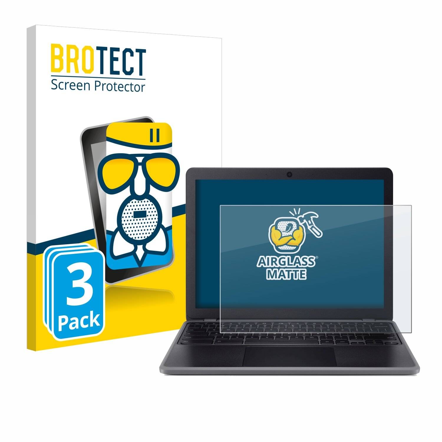 3x BROTECT AirGlass Matt Glas Panzer Folie für Acer Chromebook 512