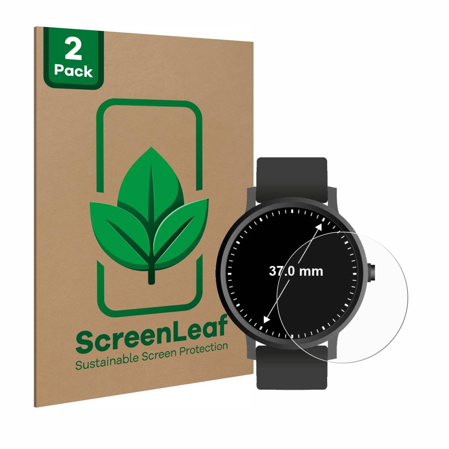 2x ScreenLeaf Clear Nachhaltiger Displayschutz für Armbanduhren (Kreisrund, ø: 37