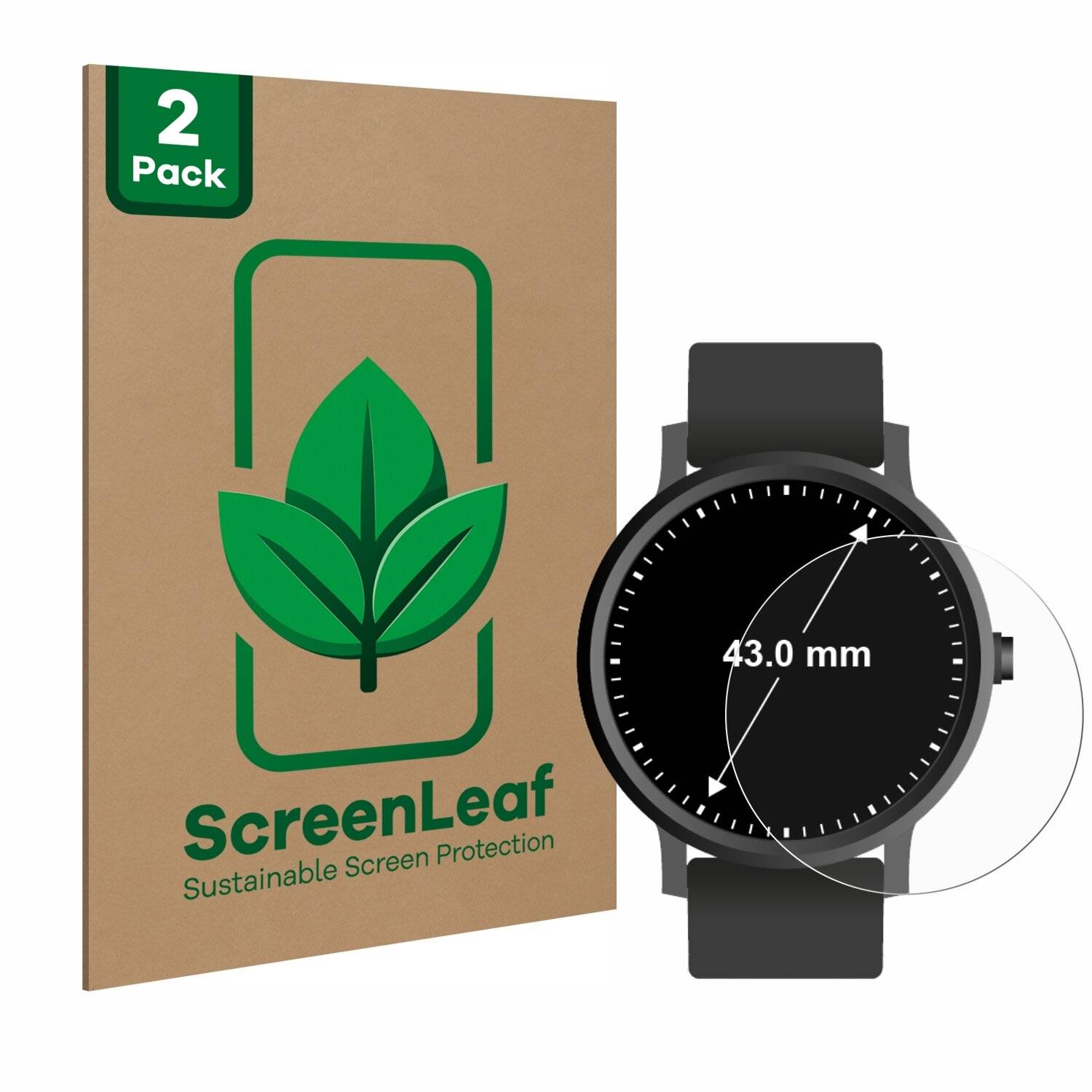 2x ScreenLeaf Clear Nachhaltiger Displayschutz für Armbanduhren (Kreisrund, ø: 43 mm) (2x