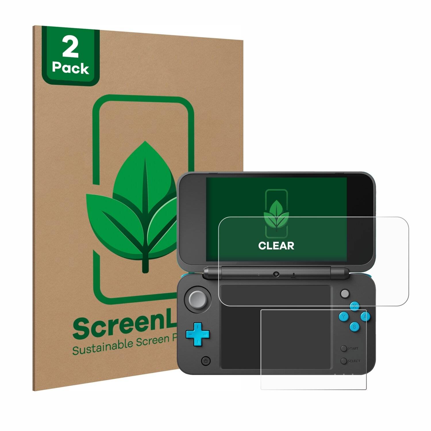 2x ScreenLeaf Clear Nachhaltiger Displayschutz für New Nintendo 2DS