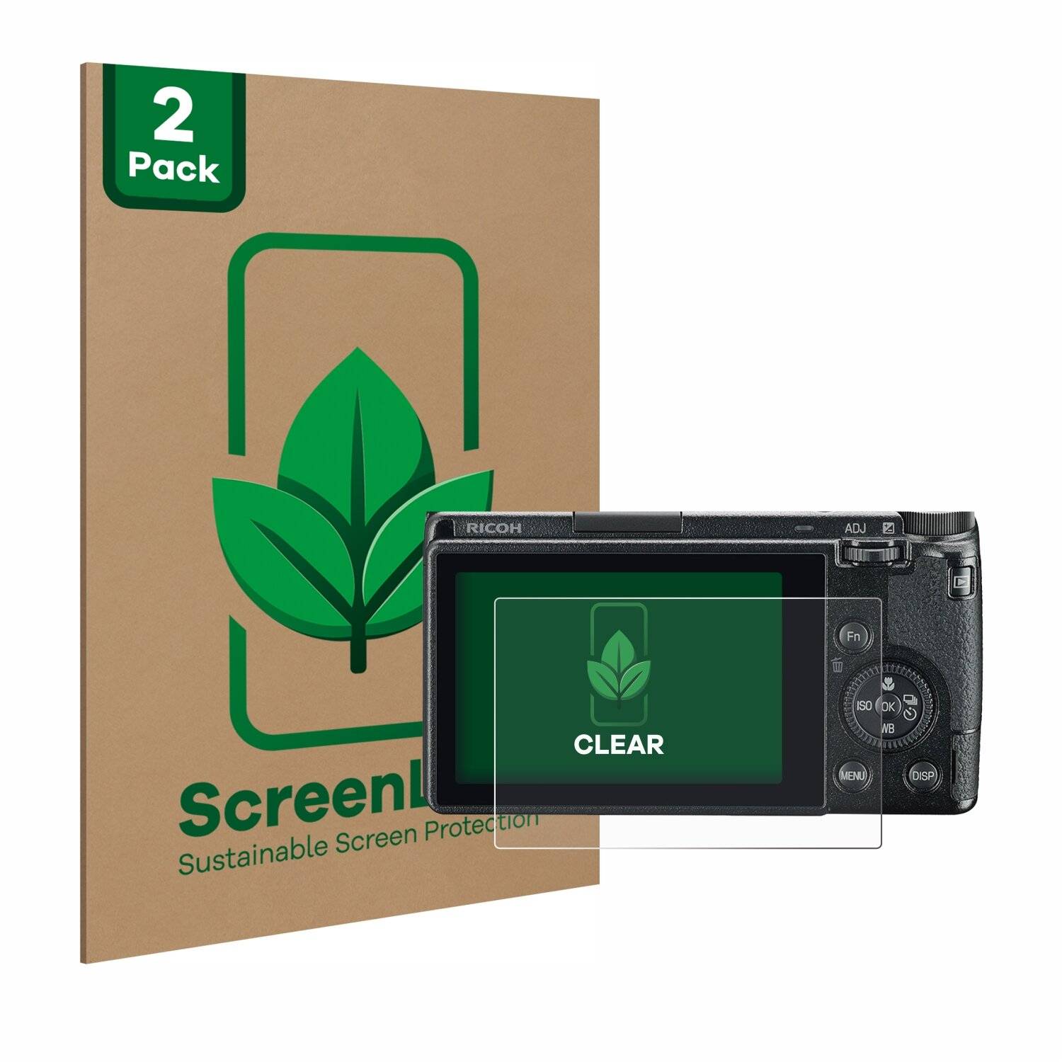 2x ScreenLeaf Clear Nachhaltiger Displayschutz für Ricoh GR III 2019