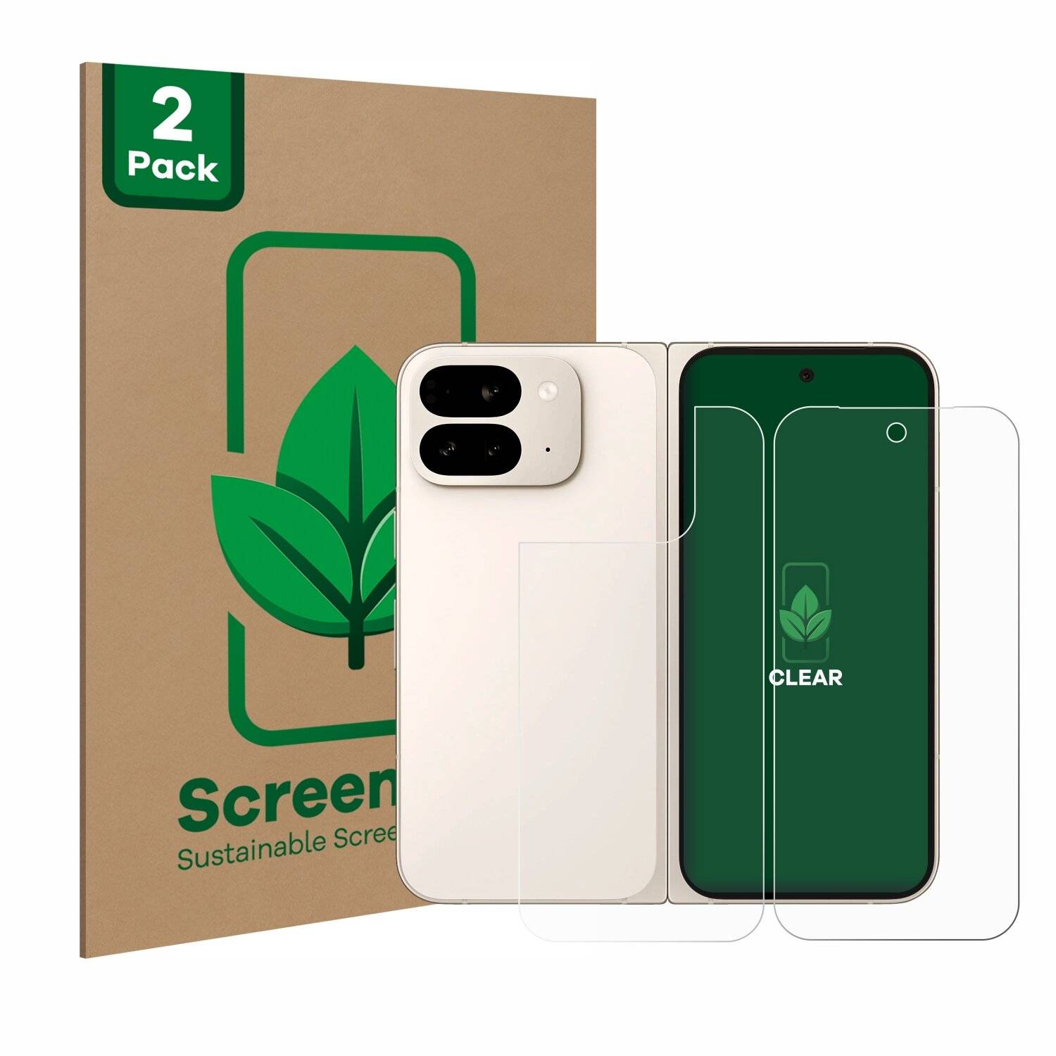 2x ScreenLeaf Clear Nachhaltiger Displayschutz für Google Pixel 9 Pro Fold