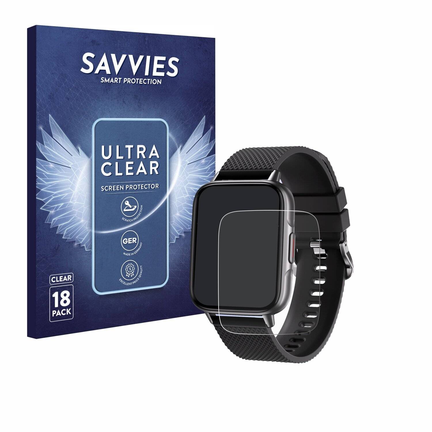 18x Savvies Displayschutz-Folie für Tisoutec Smartwatch