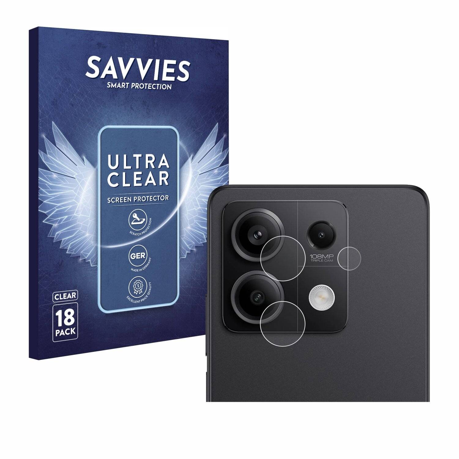 18x Savvies Displayschutz-Folie für Xiaomi Redmi Note 13 Pro 5G (NUR