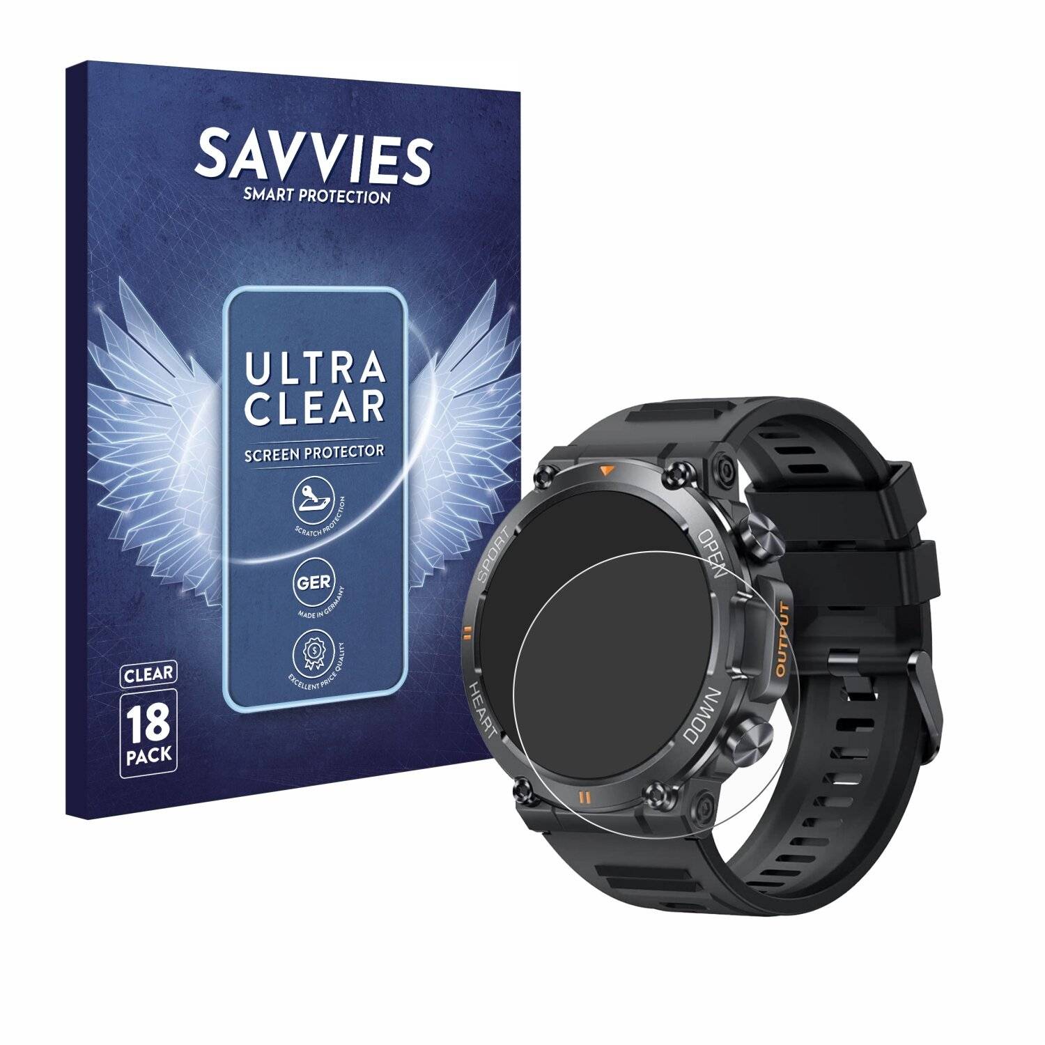 18x Savvies Displayschutz-Folie für Akkee Smartwatch