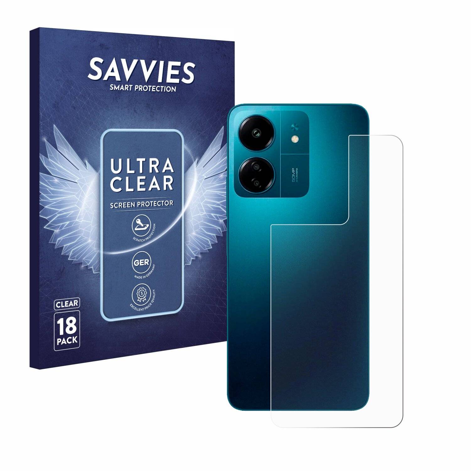 18x Savvies Displayschutz-Folie für Xiaomi Redmi 13C
