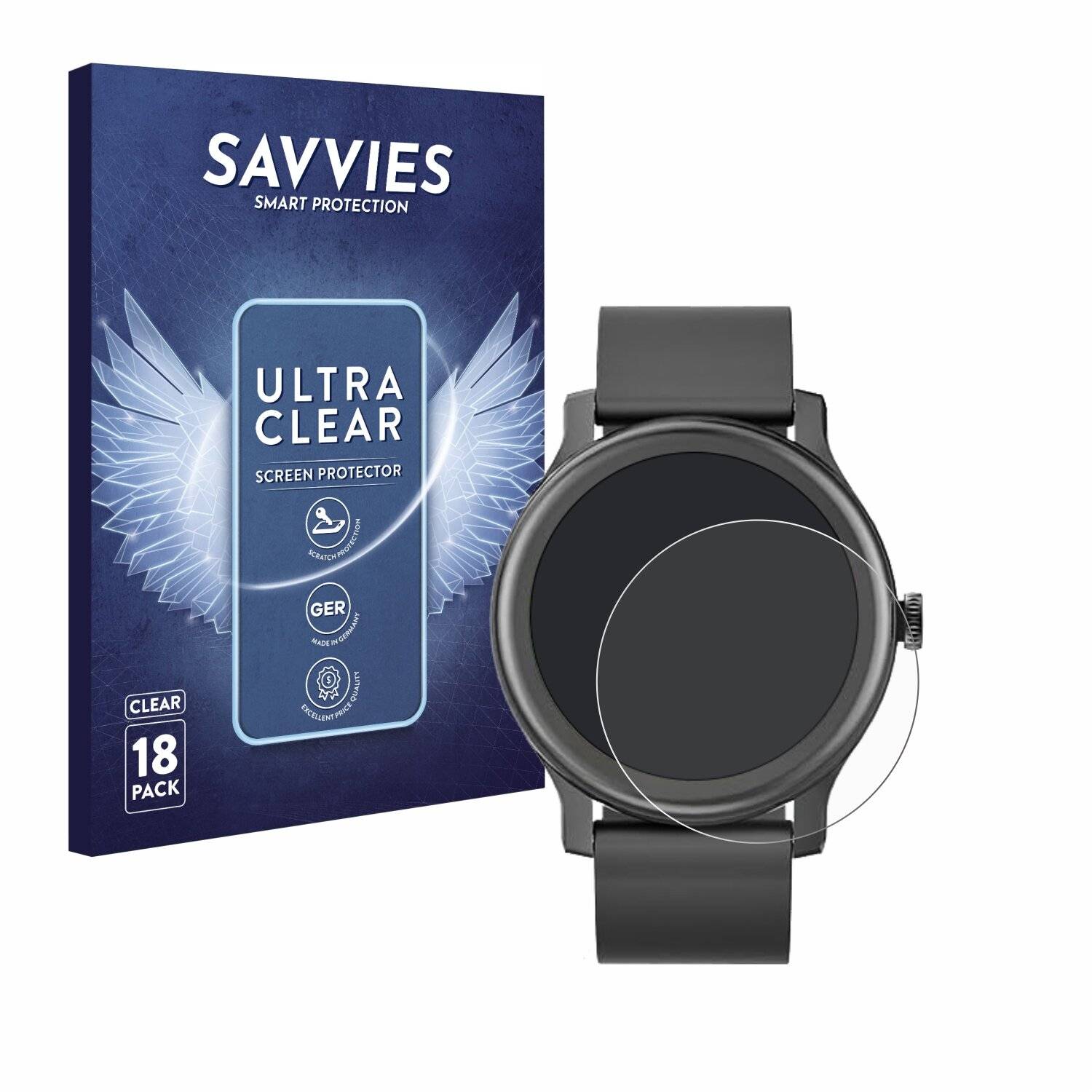 18x Savvies Displayschutz-Folie für Loyaa Smartwatch