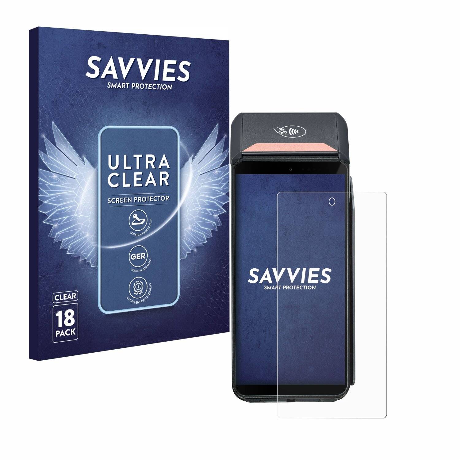 18x Savvies Displayschutz-Folie für ingenico Axium