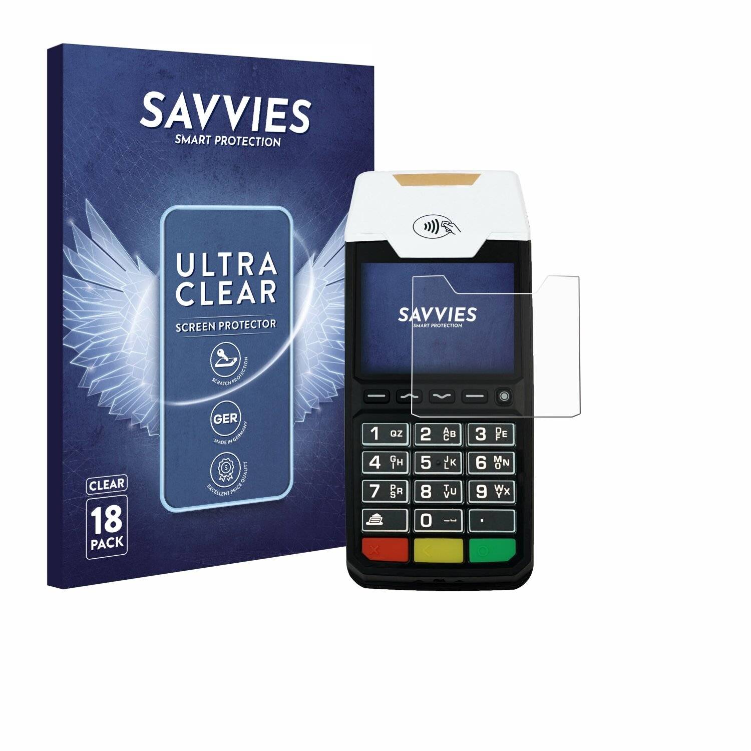 18x Savvies Displayschutz-Folie für ingenico Tetra
