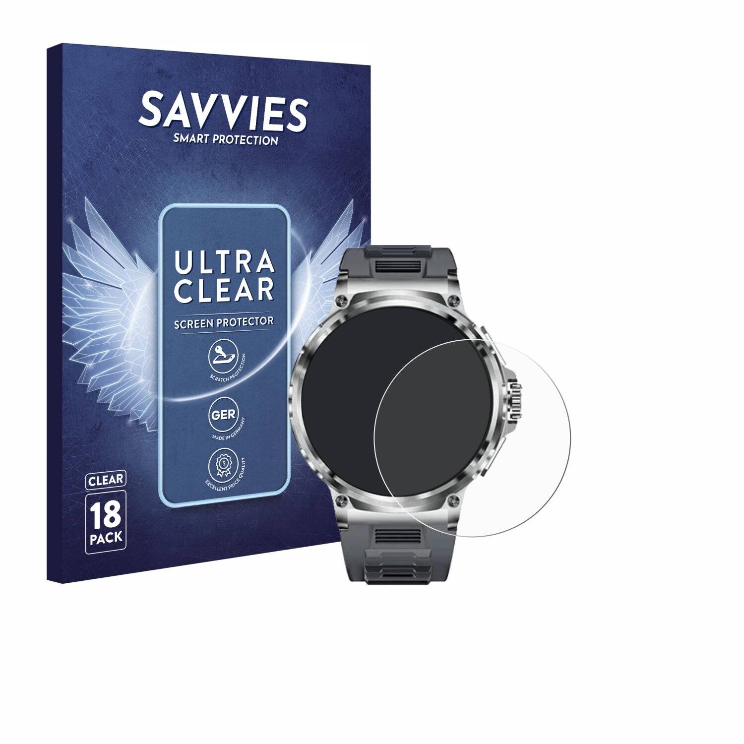 18x Savvies Displayschutz-Folie für Smartwatch V69