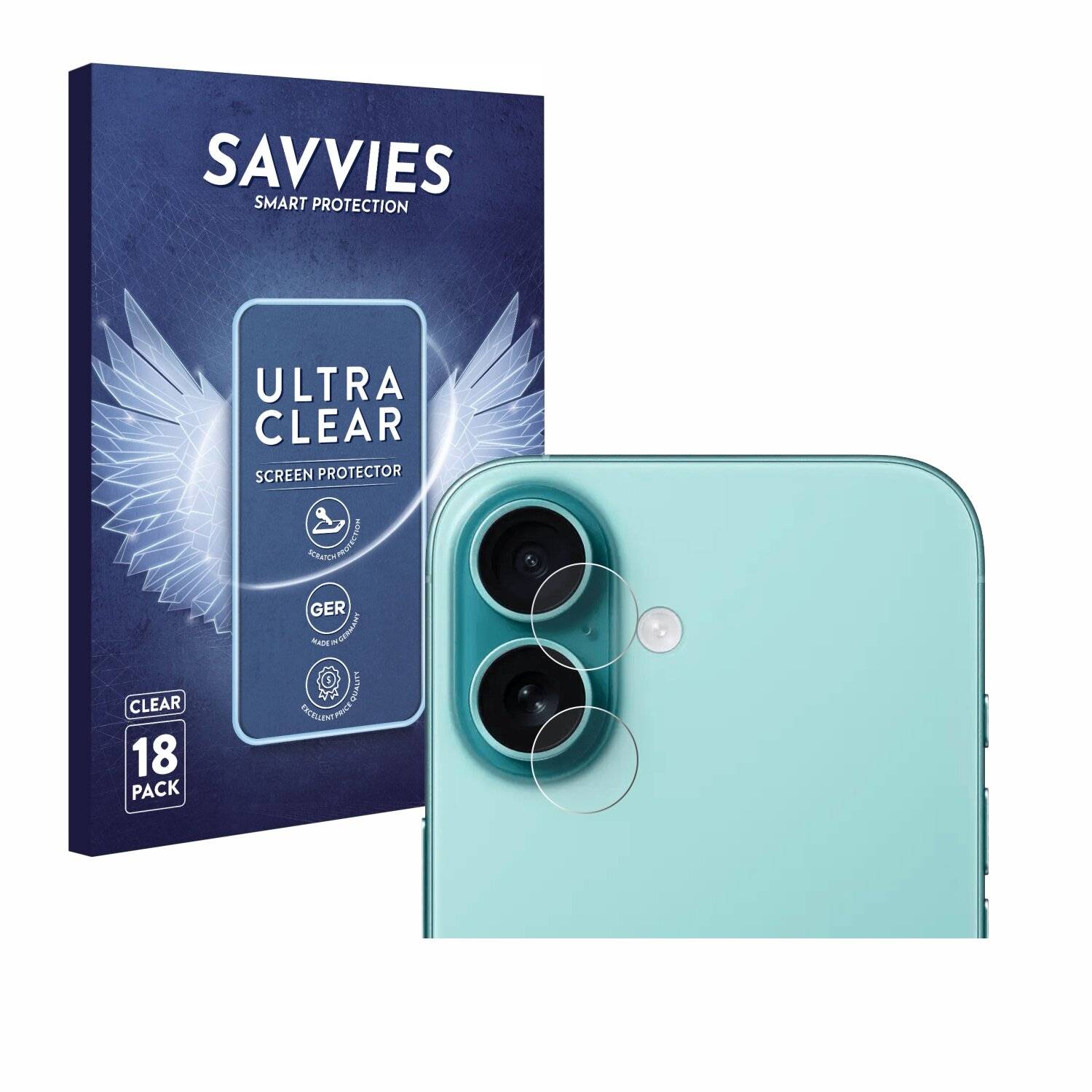 18x Savvies Displayschutz-Folie für Apple iPhone 16 (NUR