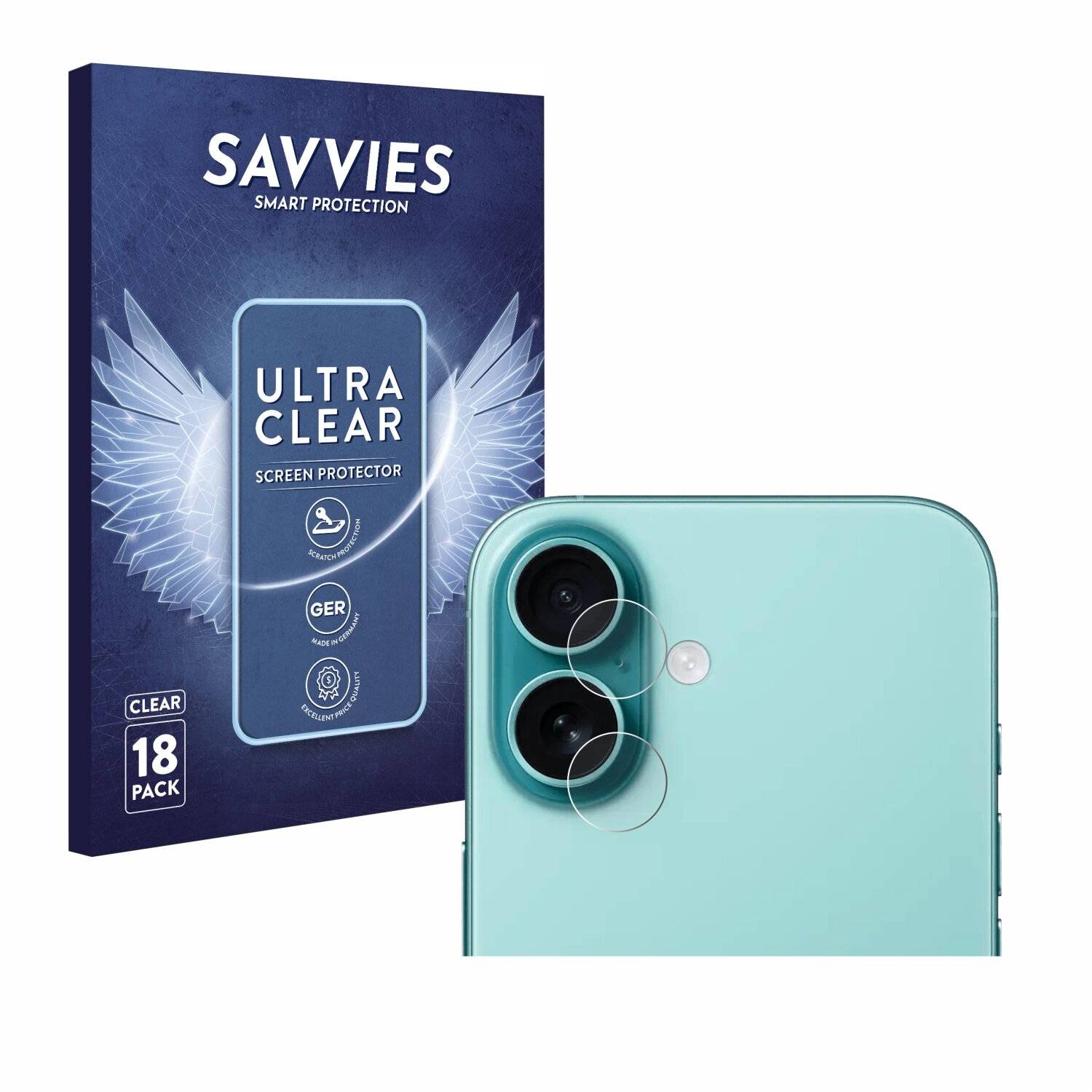 18x Savvies Displayschutz-Folie für Apple iPhone 16 Plus (NUR