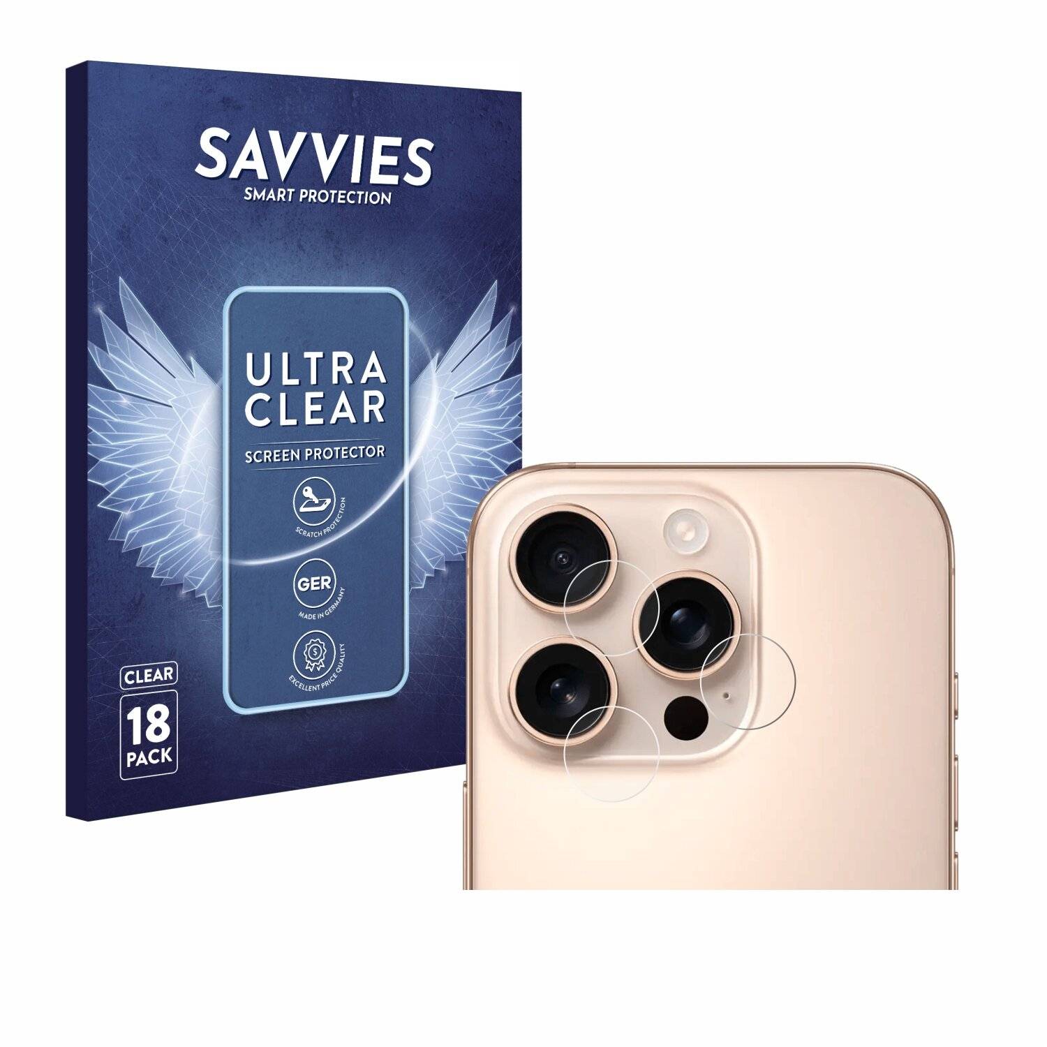 18x Savvies Displayschutz-Folie für Apple iPhone 16 Pro Max (NUR