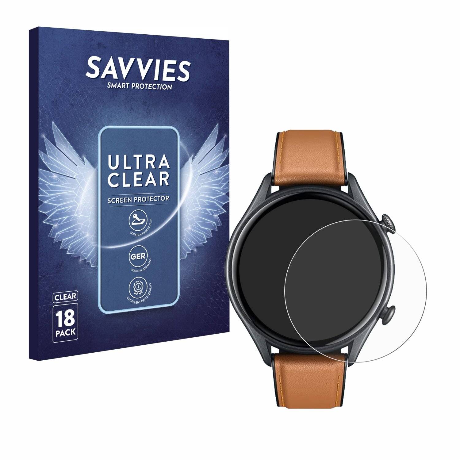 18x Savvies Displayschutz-Folie für Smartwatch C18