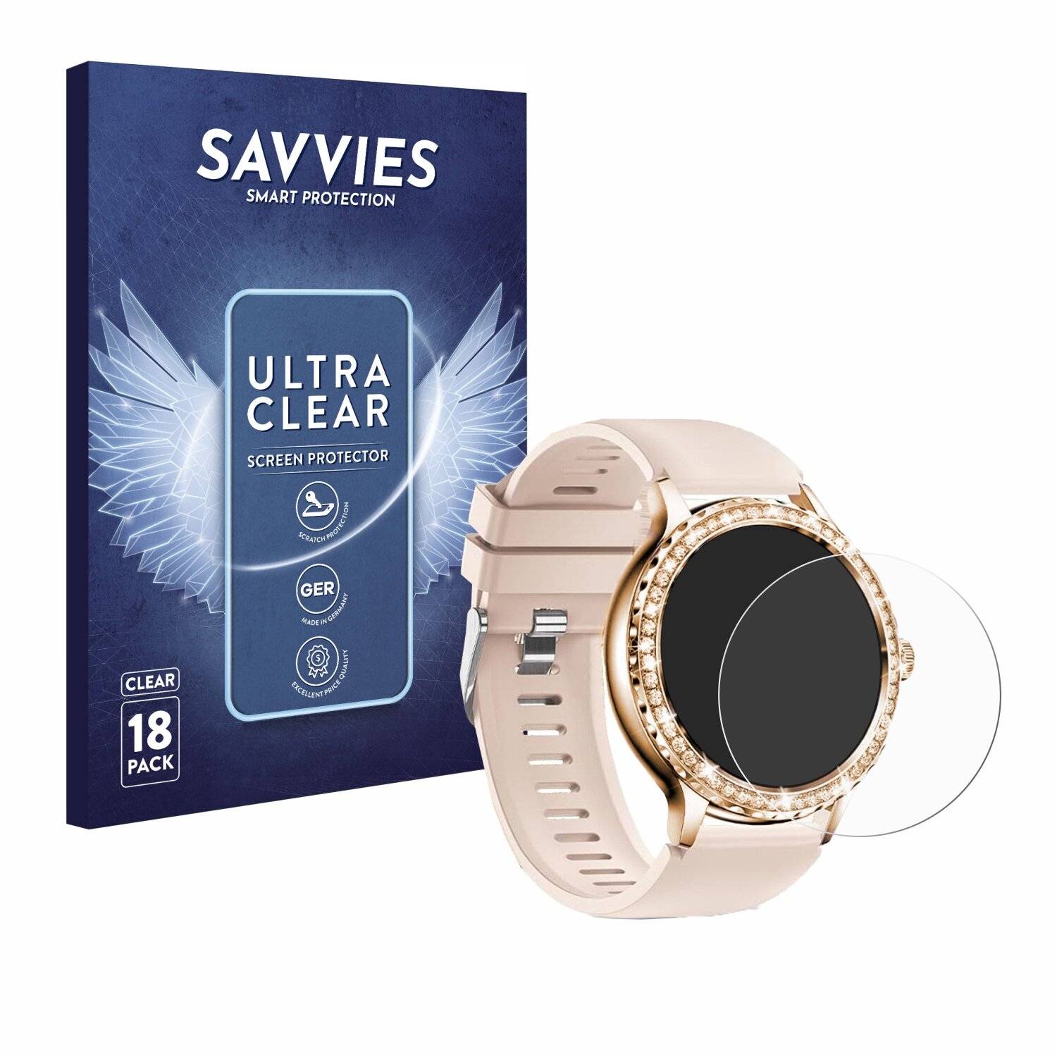 18x Savvies Displayschutz-Folie für Bekomiya Smartwatch