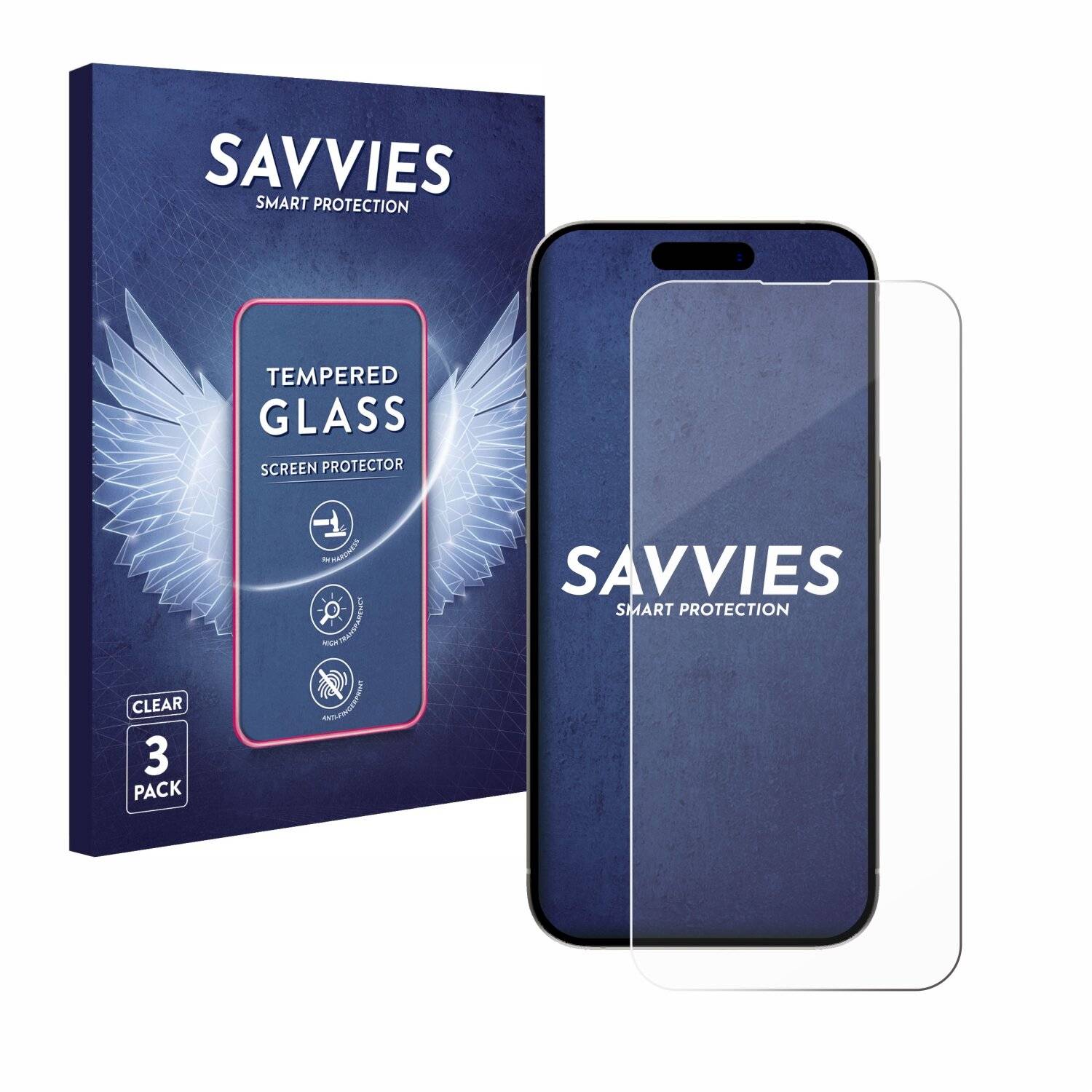 3x Savvies Clear Schutzglas für Apple iPhone 15