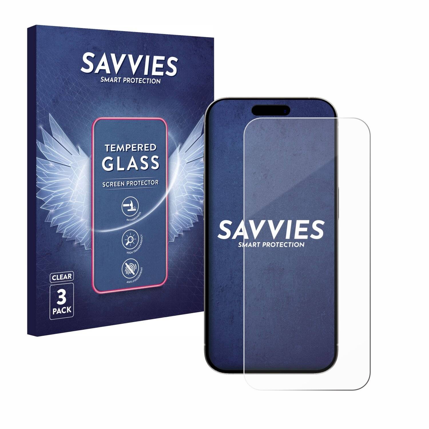3x Savvies Clear Schutzglas für Apple iPhone 15