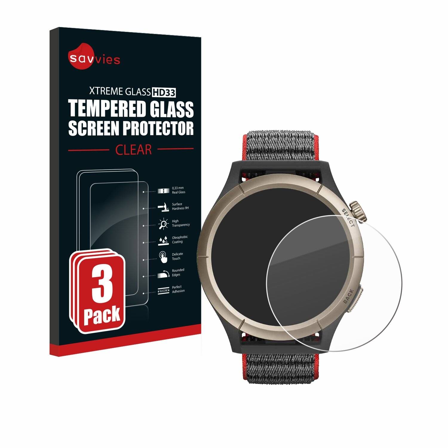 3x Savvies Clear Schutzglas für Huami Amazfit Cheetah