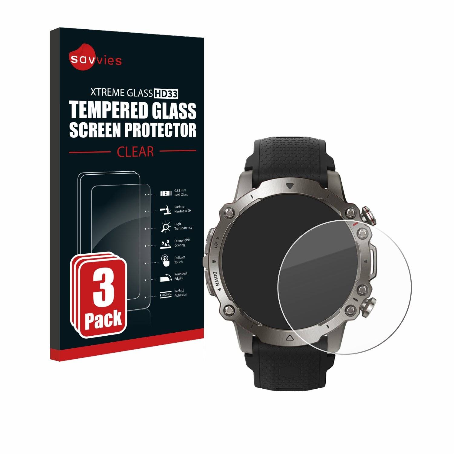 3x Savvies Clear Schutzglas für Huami Amazfit