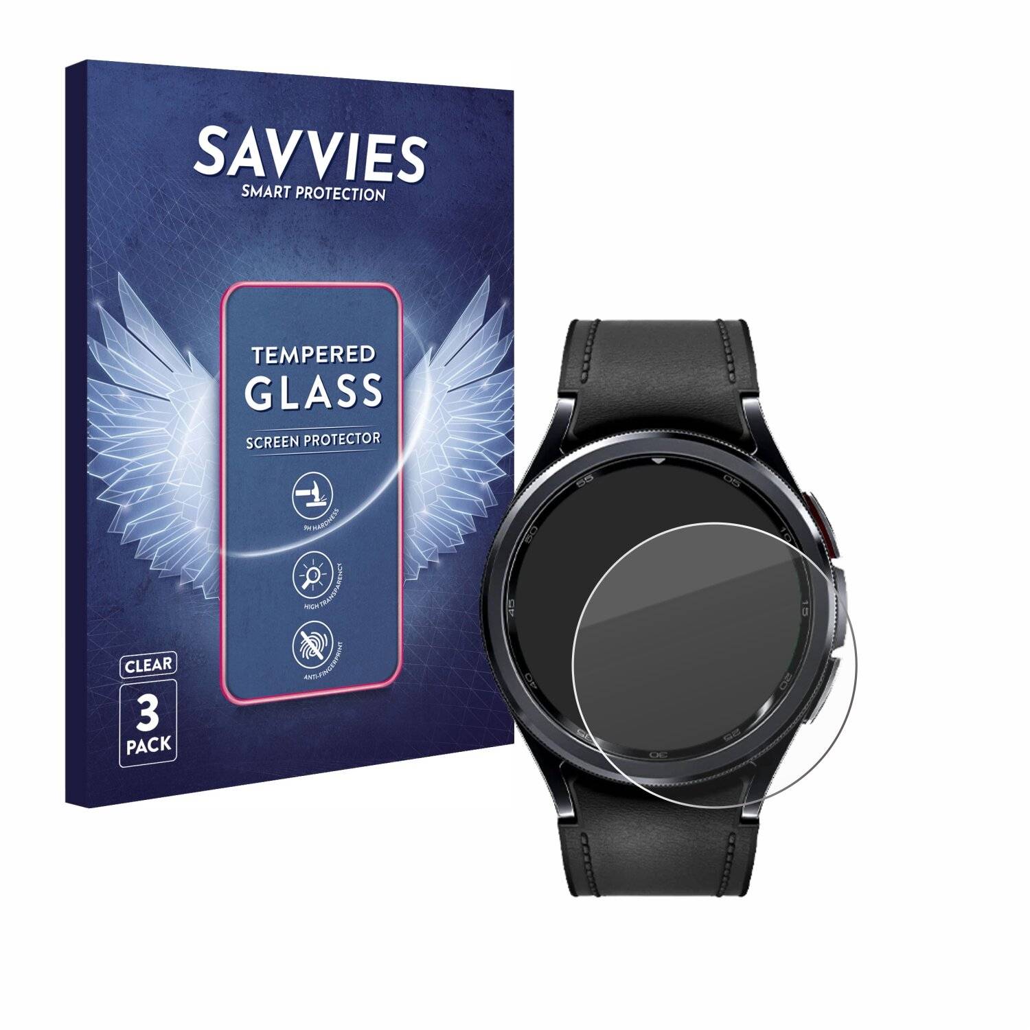 3x Savvies Clear Schutzglas für Samsung Galaxy Watch 6 Classic (43