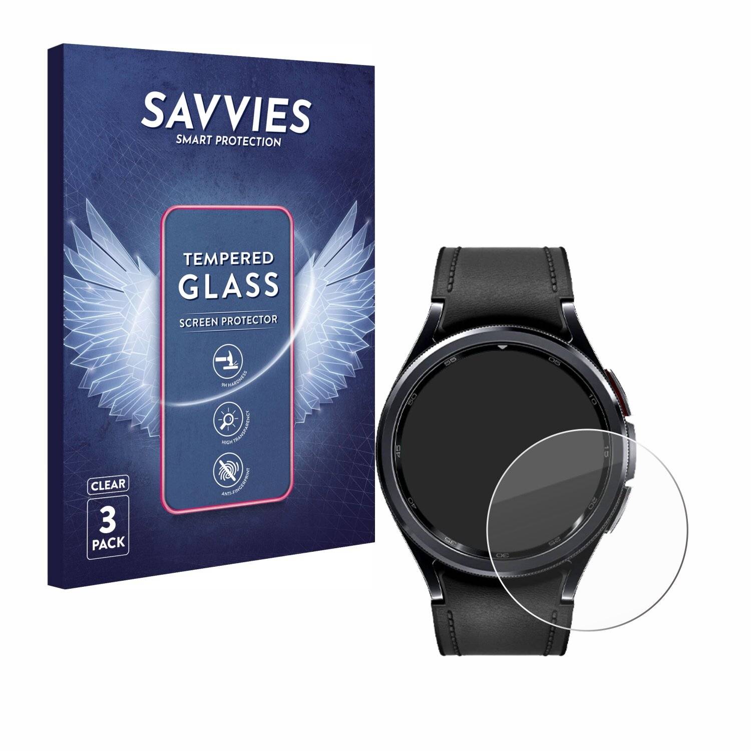 3x Savvies Clear Schutzglas für Samsung Galaxy Watch 6 Classic (47